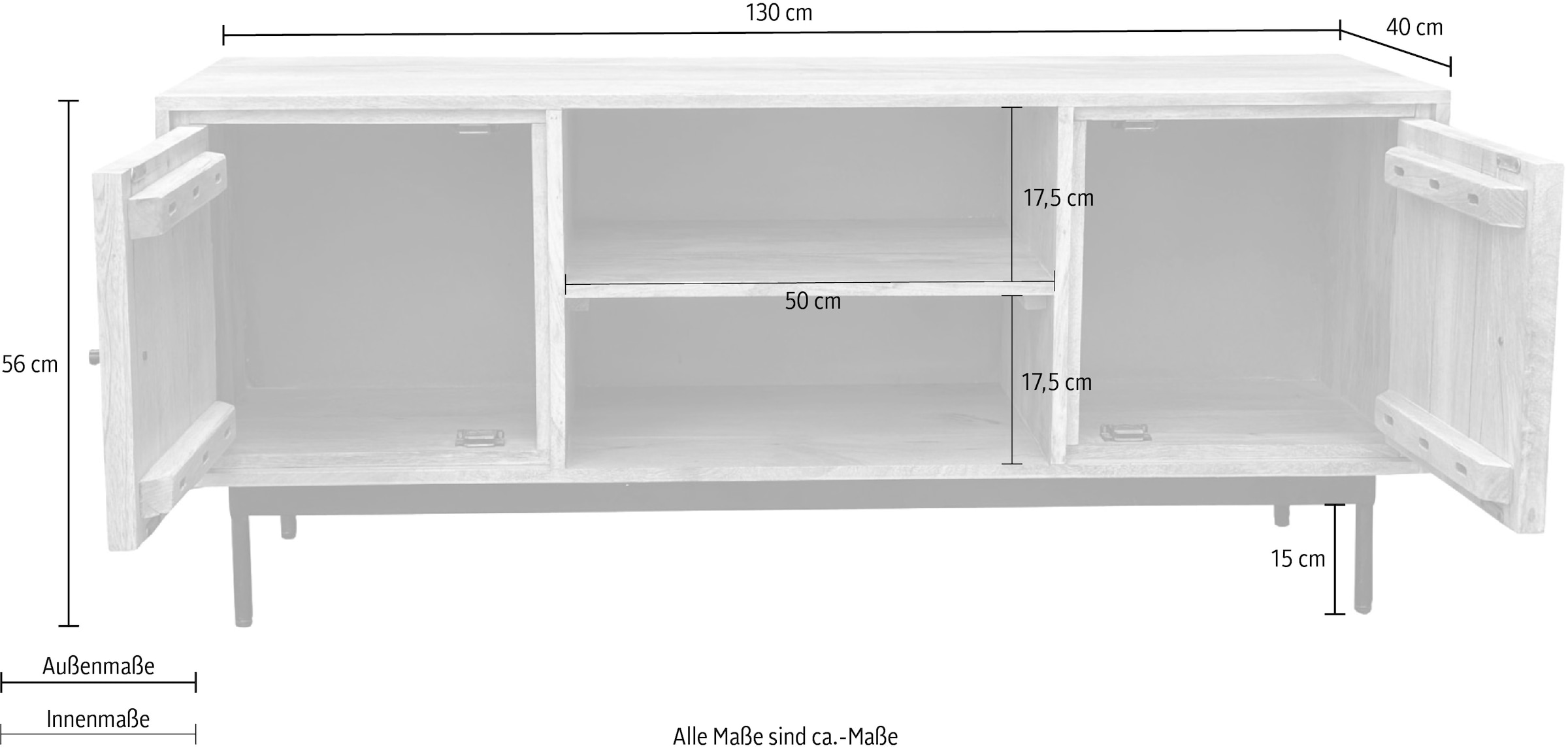 SIT Lowboard »TV Schrank – Massives Holz‑TV‑Board mit variablen Böden« 1 Stk. tlg. Massives Lowboard mit variablen Böden & 2 Kabeldurchführungen