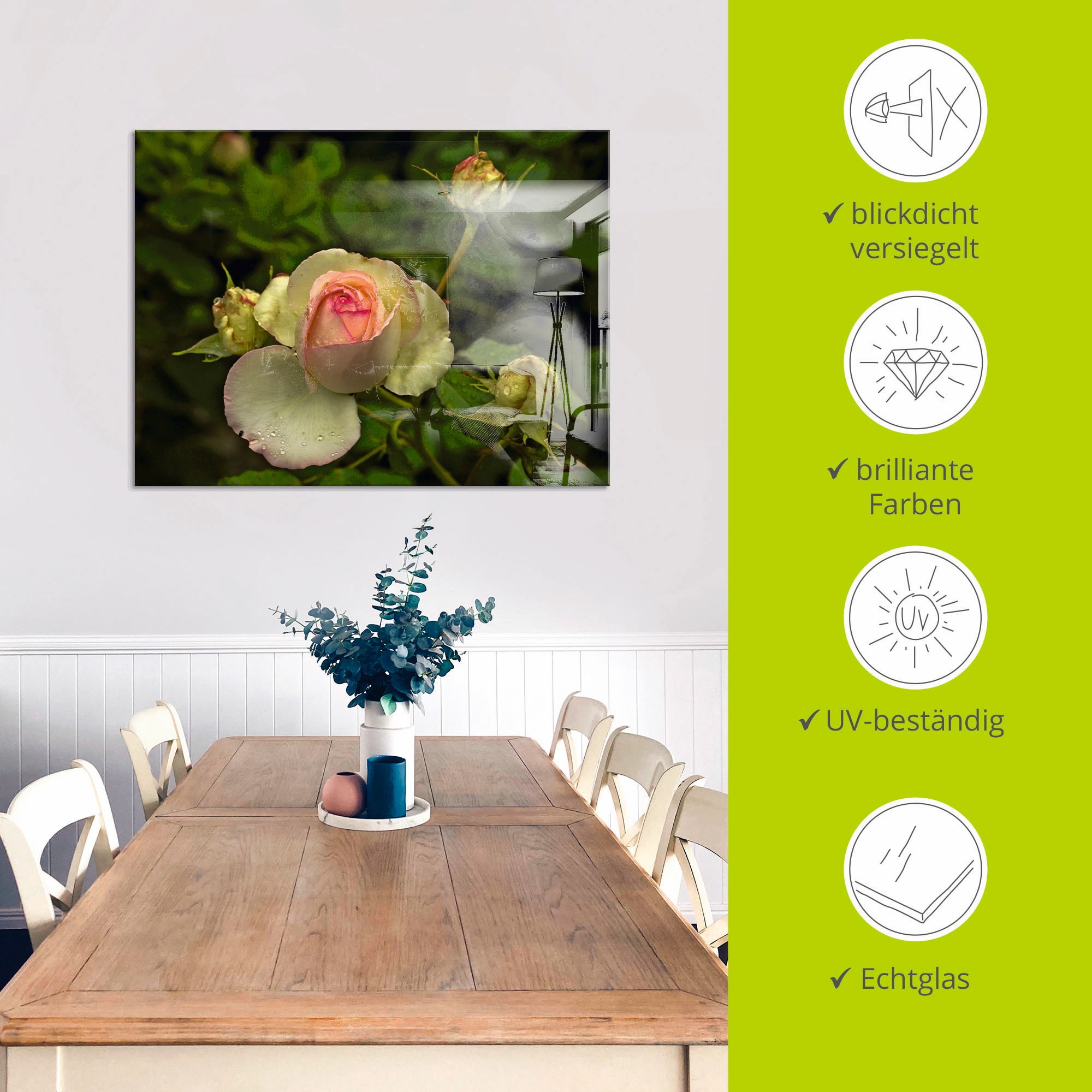 Artland Glasbild »Rosa Rose«, Blumen, (1 St.), in verschiedenen Größen