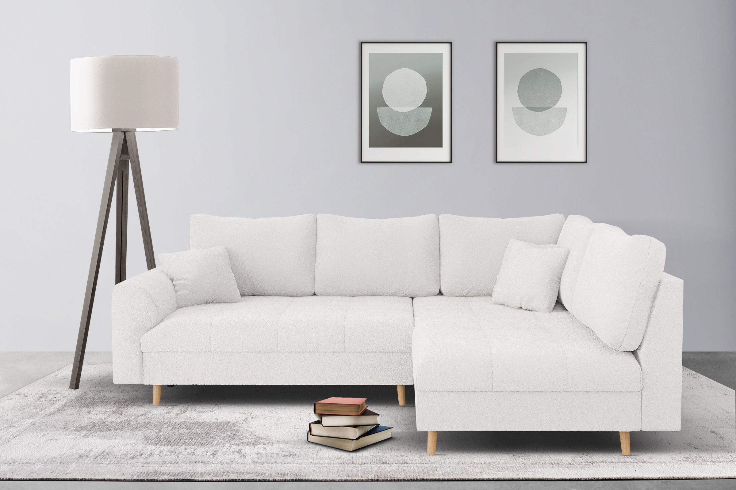 Home affaire Ecksofa »CHARRE L-Form mit Ottomane, Maße B/T/H: 231/161/81 cm«, feine Steppung, lose Rücken- und Zierkissen, auch in Cord und Bouclé