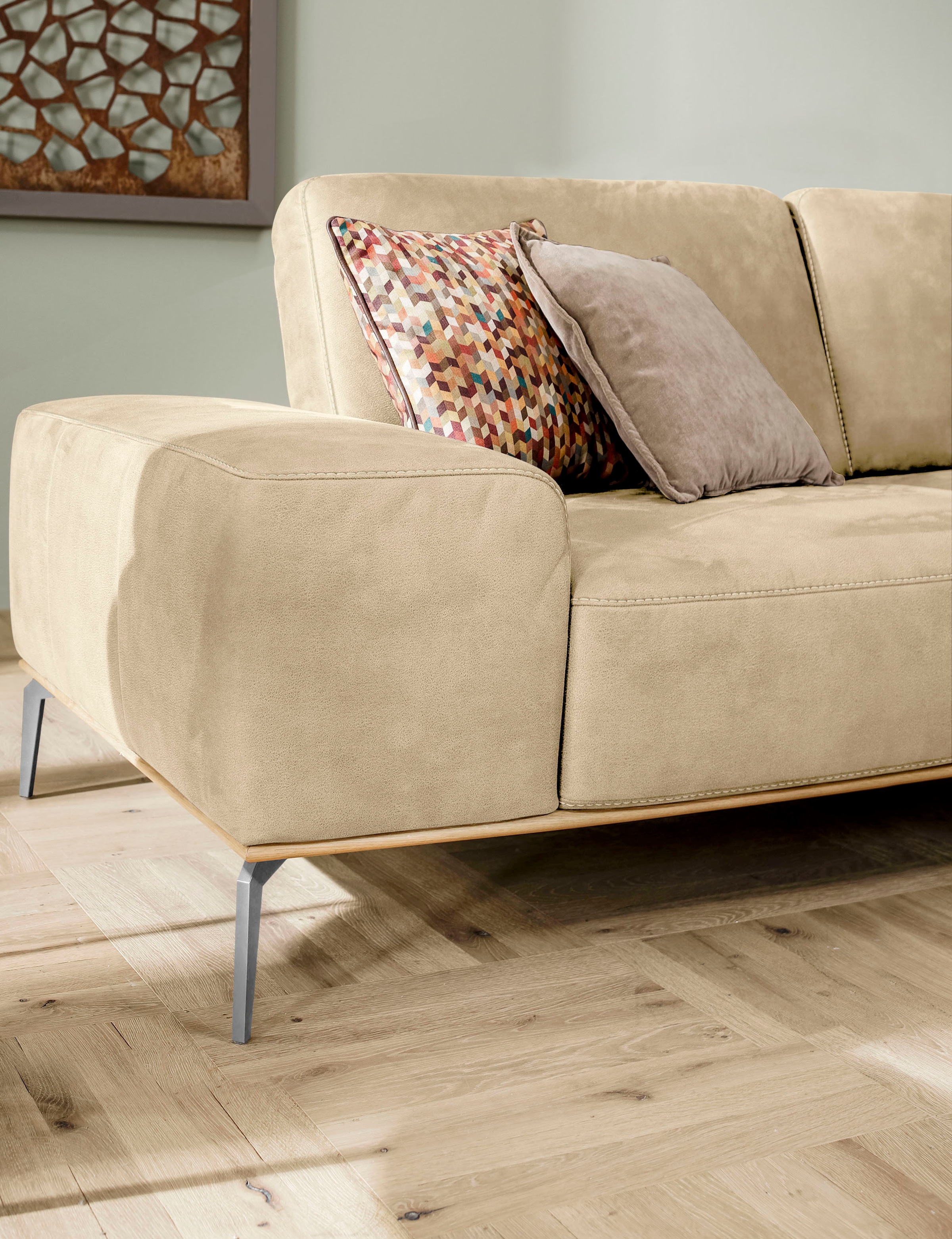 W.SCHILLIG Ecksofa »run, Designsofa mit tollem Sitzkomfort, bequem, L-Form« mit elegantem Holzsockel, Füße in Silber matt, Breite 319 cm