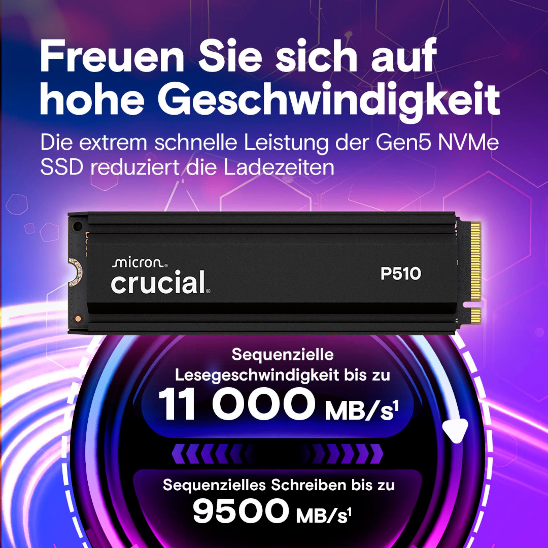 Crucial SSD-Festplatte »P510 Gen5 2280 1TB mit Heatsink« 1000 GB Anschluss M.2 (2880)