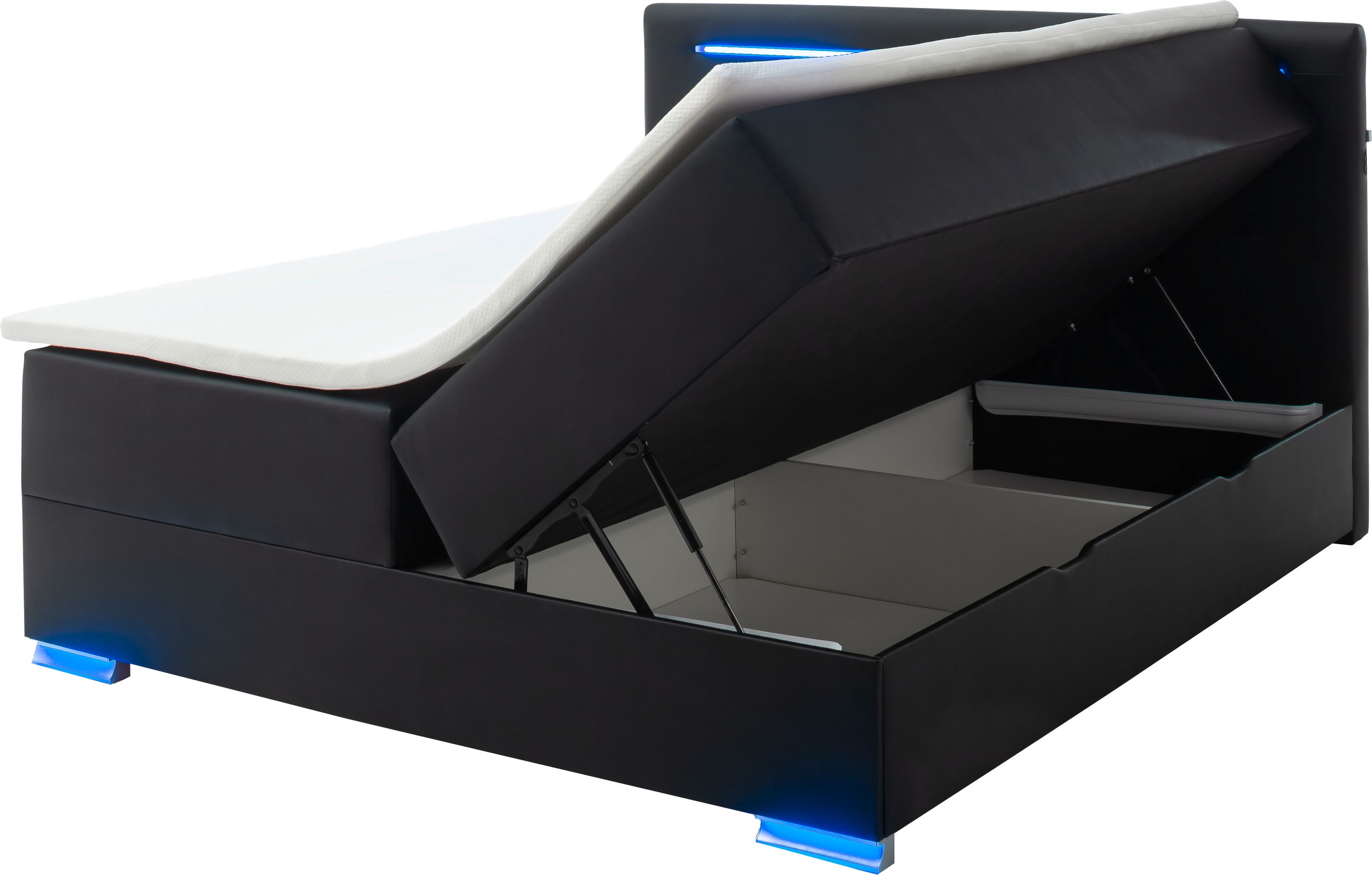 meise.möbel Boxspringbett »Las Vegas«, Füße und Kopfteil mit LED-Beleuchtung, mit Bettkasten und Topper