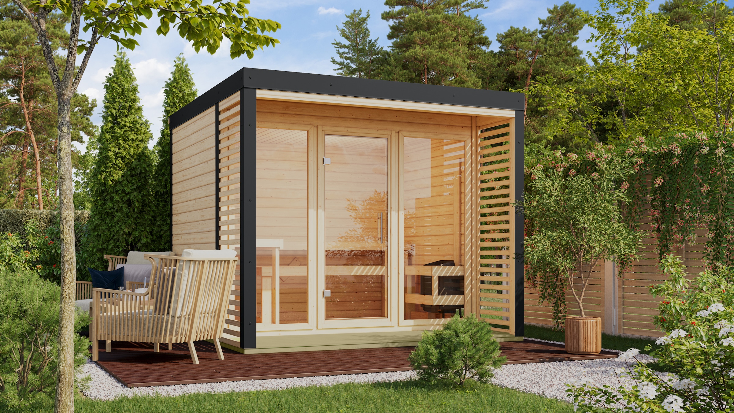 KARIBU Saunahaus »Anja 3« Set naturbelassen/anthrazit 0