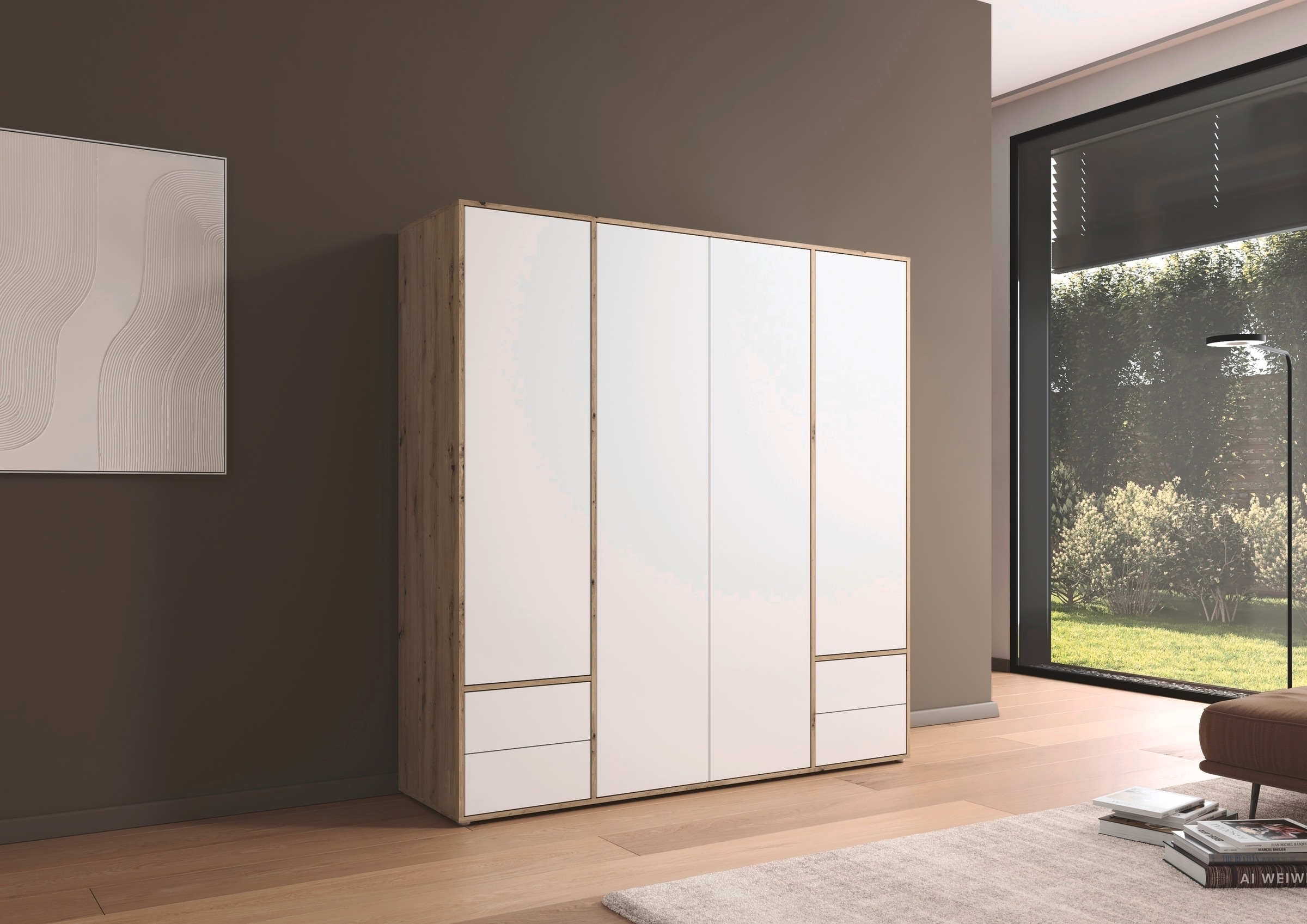 rauch Drehtürenschrank »Kleiderschrank Schrank Garderobe Wäscheschrank NABILA viel Stauraum«, (in 3 verschiedenen Ausstattungen BASIC/CLASSIC/PREMIUM), mit 2 Schubladen und Push-to-Open Funktion TOPSELLER MADE IN GERMANY