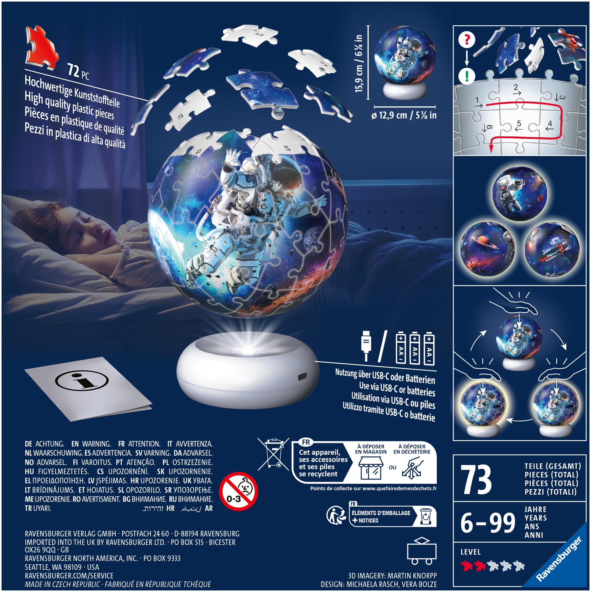 Ravensburger Puzzleball »Nachtlicht Astronauten« beleuchtet