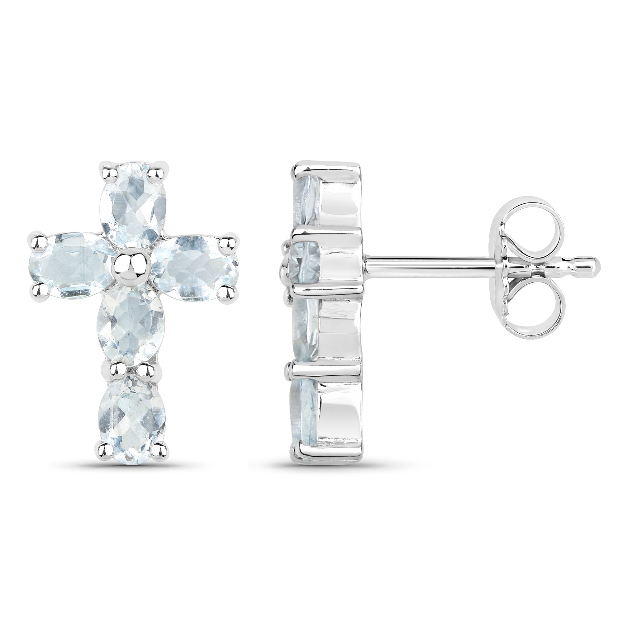 Vira Jewels Paar Ohrstecker »Silber 925 rhodiniert Kreuz-Motiv mit echten Aquamarin-Steinen«