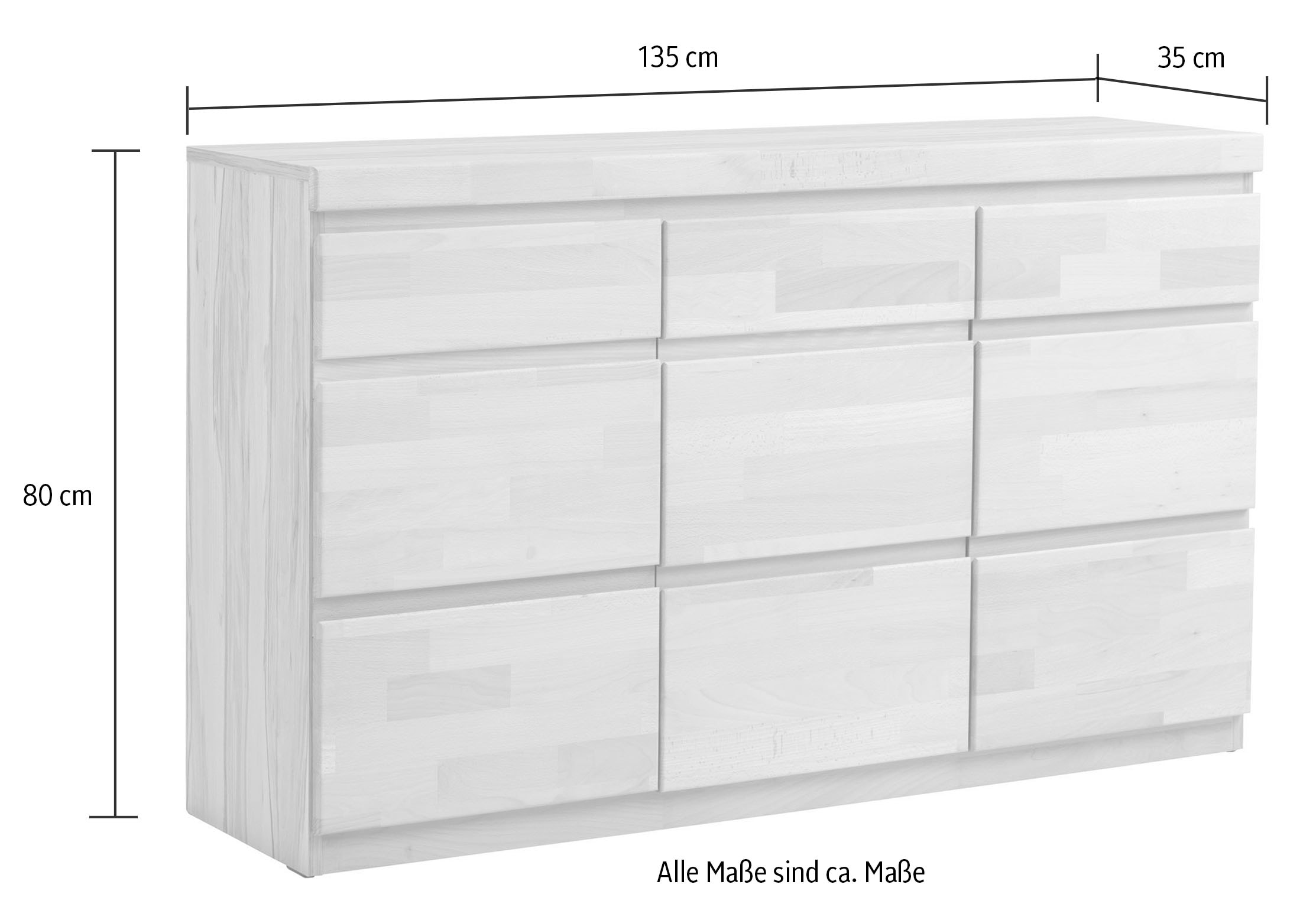 Woltra Sideboard »OSLO«, Breite ca. 135 cm, Teilmassiv