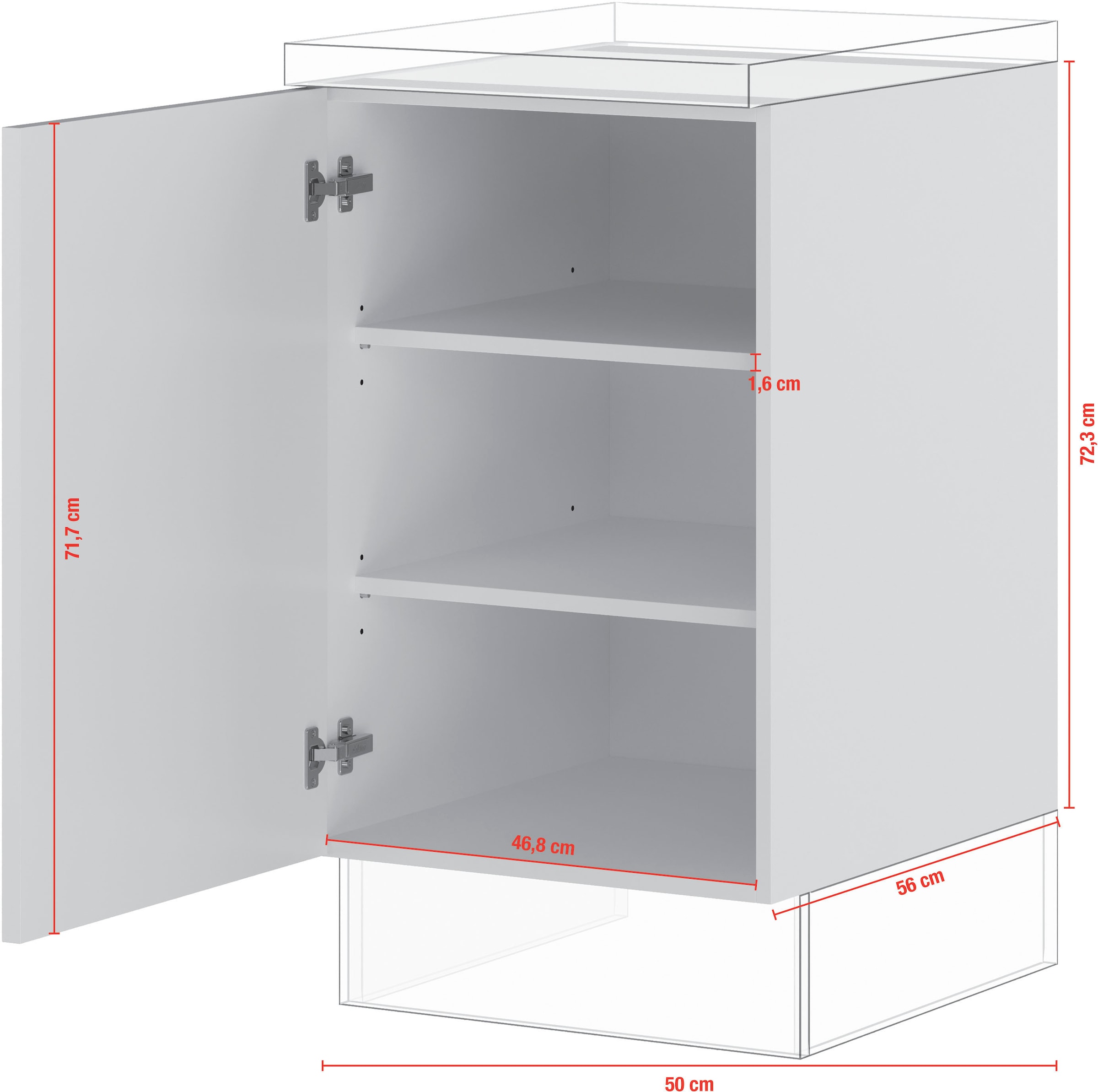 IMPULS KÜCHEN Unterschrank »"Prag und Valencia", Breite/Höhe: 50/72,3 cm«, vormontiert, mit Drehtür, mit verstellbaren Fachböden