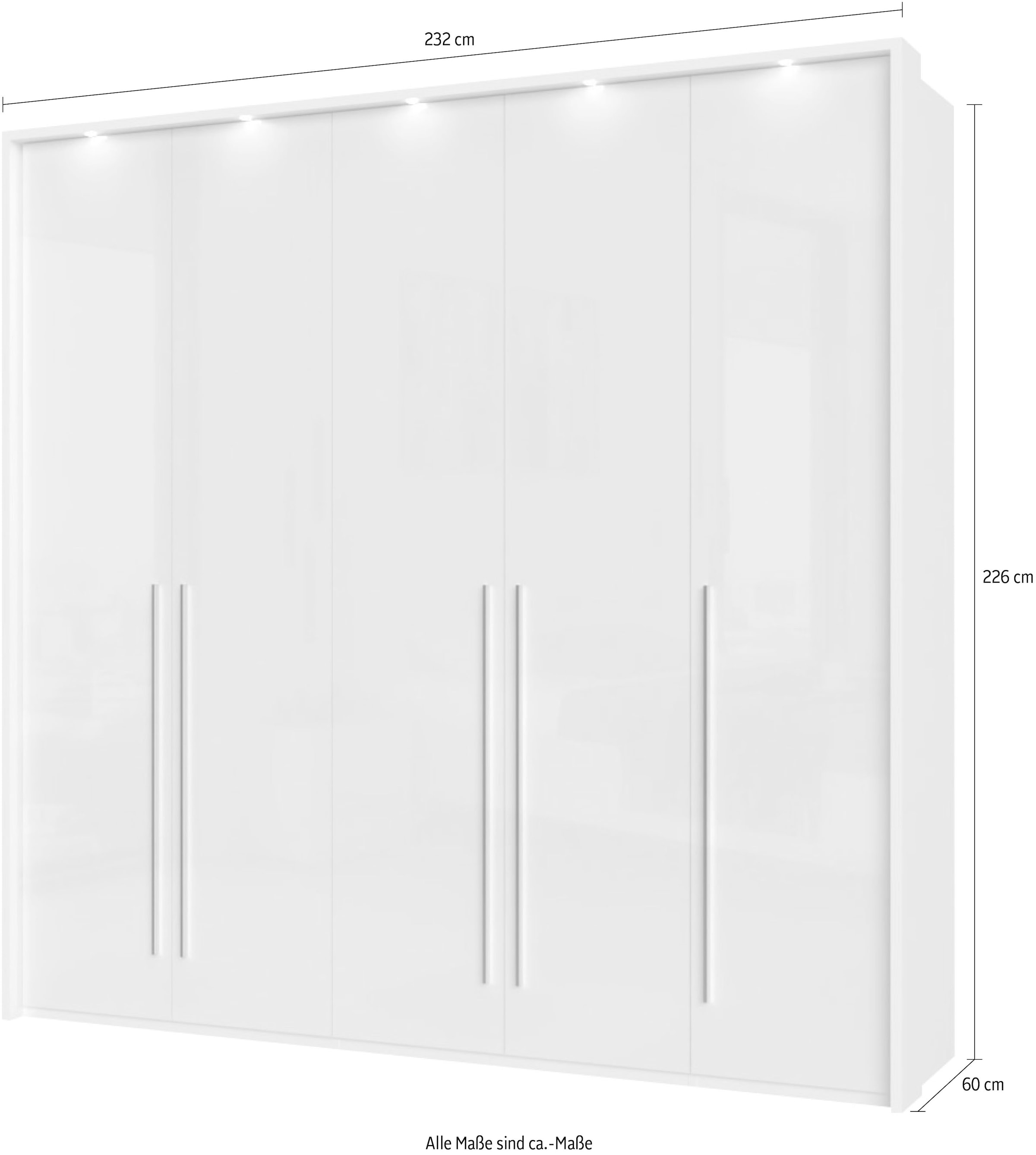 Places of Style Kleiderschrank »Piano, inklusive Rahmen und Beleuchtung, soft-close-Funktion«, (viele Breiten zur Auswahl, 226cm hoch), beige oder weiß, UV lackiert, Hochglanzfronten, FSC-zertifiziert