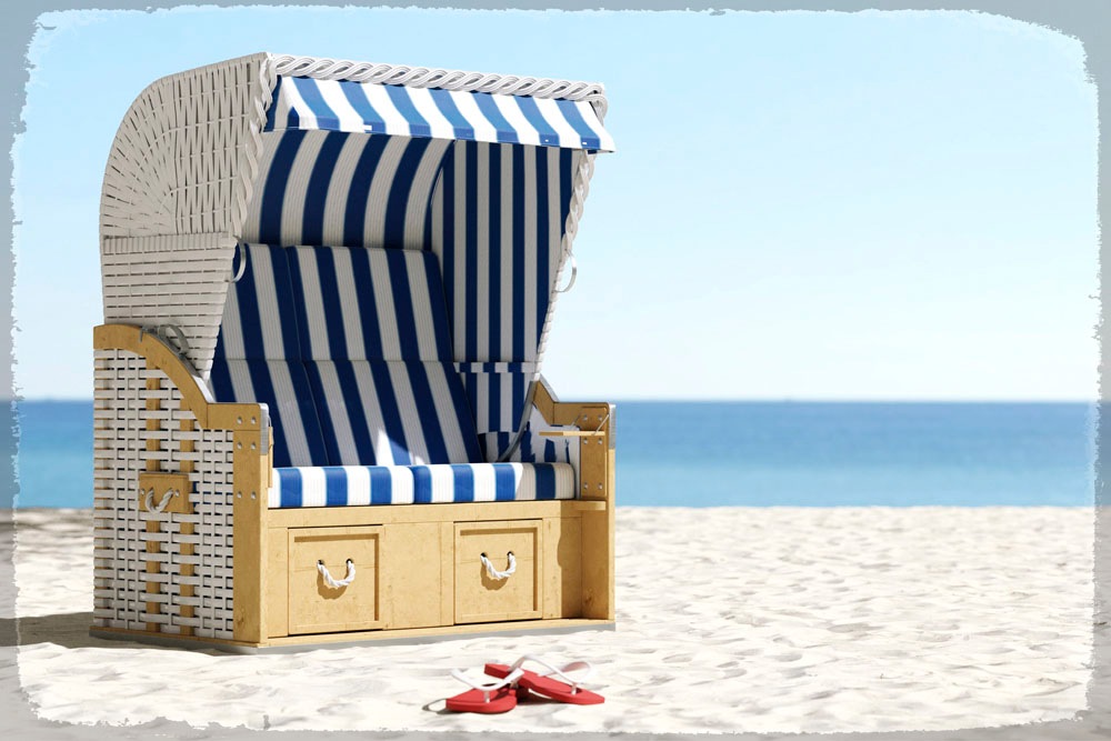 queence Metallbild »Vacation Mode«, Meer Bilder-Meer-Strand, (1 St.), Stahlschild, Blechschild, Strandkorb, Fernweh, Sylt