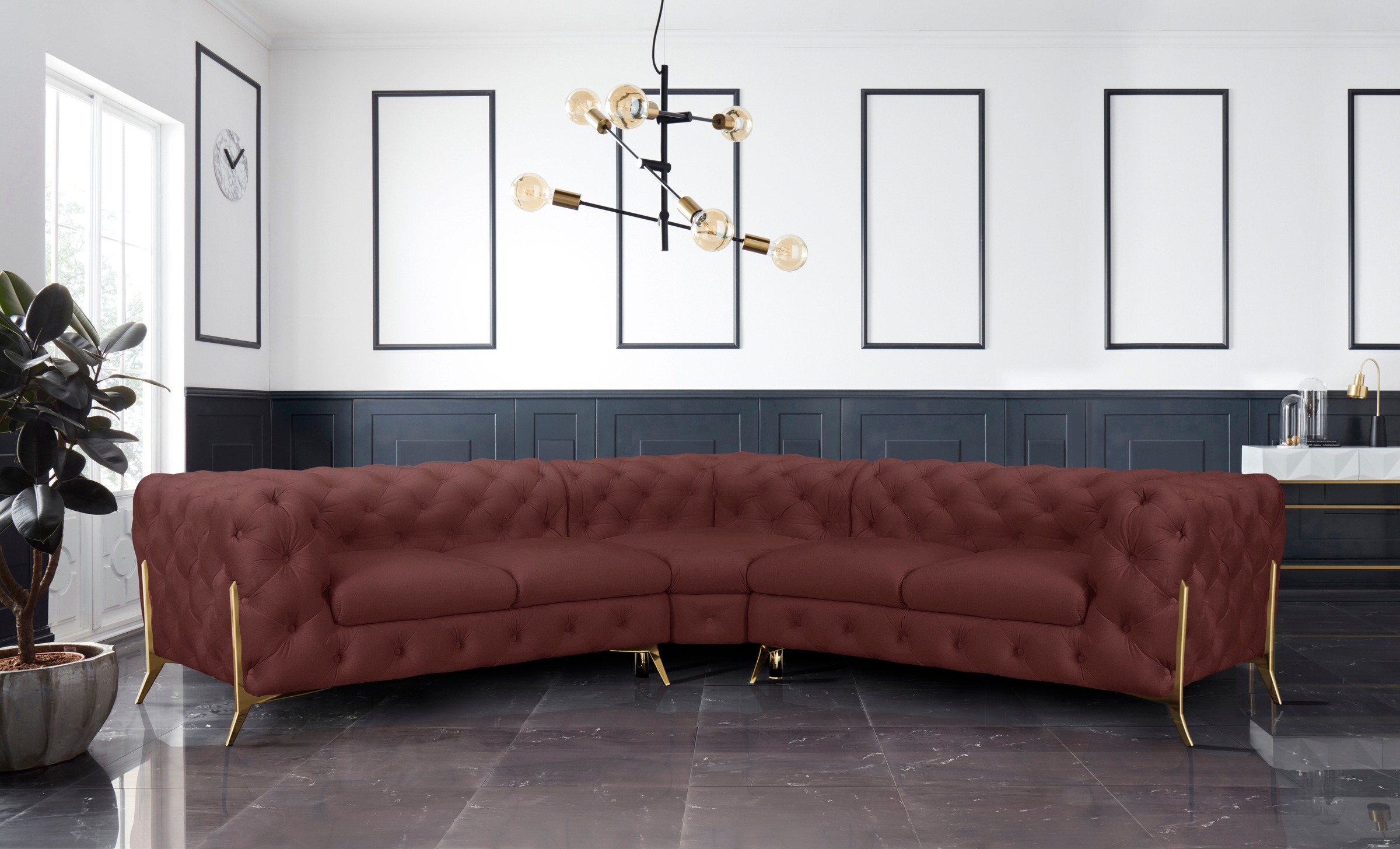 Leonique Chesterfield-Sofa »Amaury L-Form«, Chesterfield-Optik, Breite/Tiefe je 262 cm, Fußfarbe wählbar