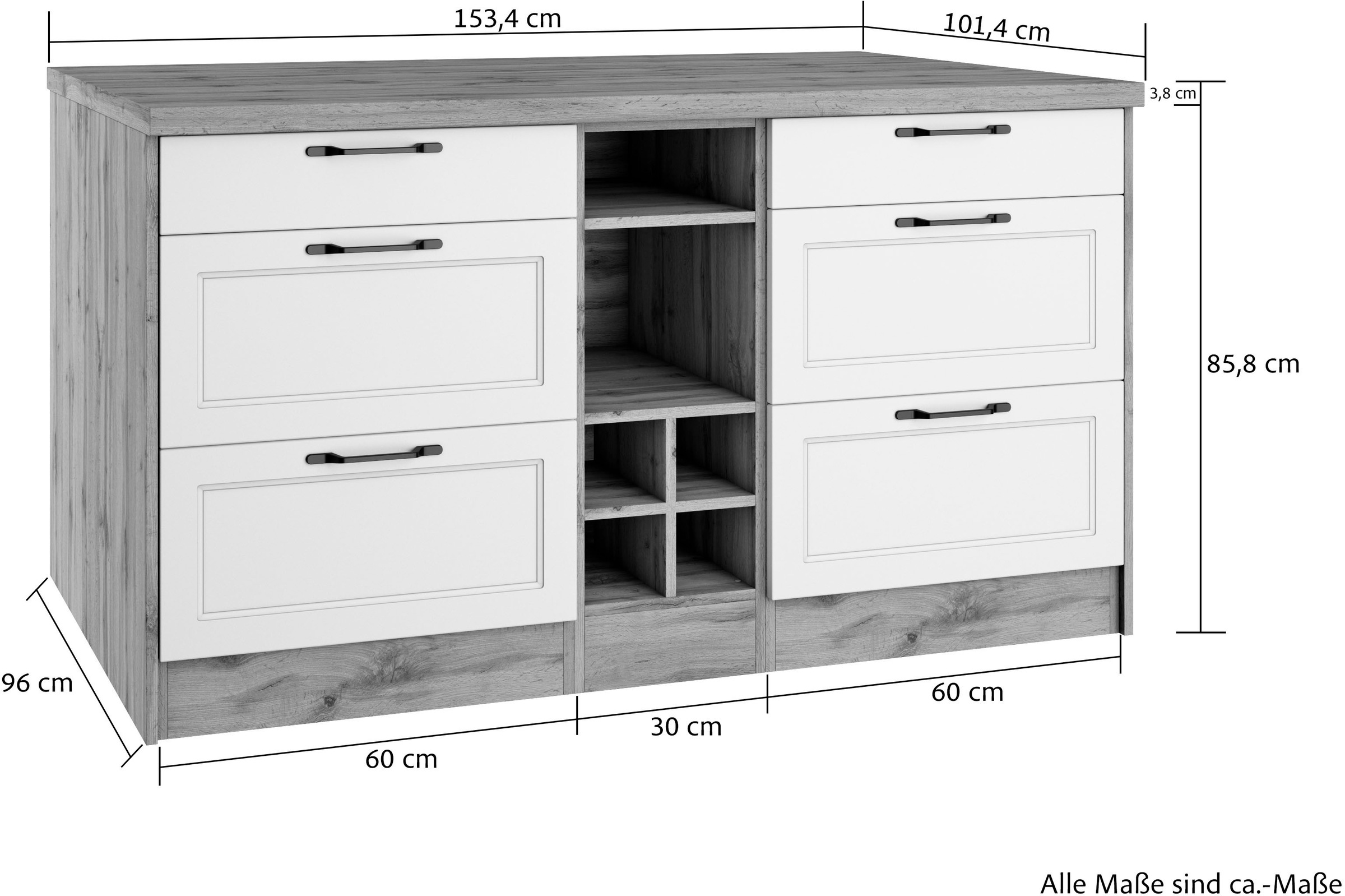 KOCHSTATION Kücheninsel »KS-Lana, Breite 153 cm«, MDF-Fronten, Arbeitsplatte 38mm stark