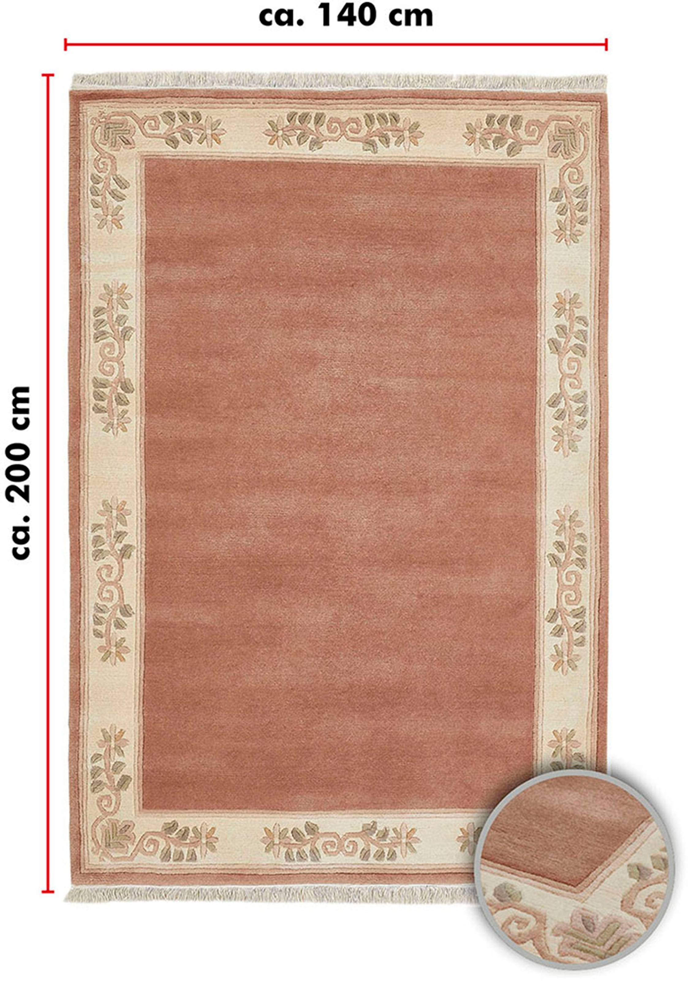 LUXOR living Wollteppich »Adour«, rechteckig, 18 mm Höhe, reine Wolle, handgeknüpft, mit Bordüre und Fransen, Wohnzimmer