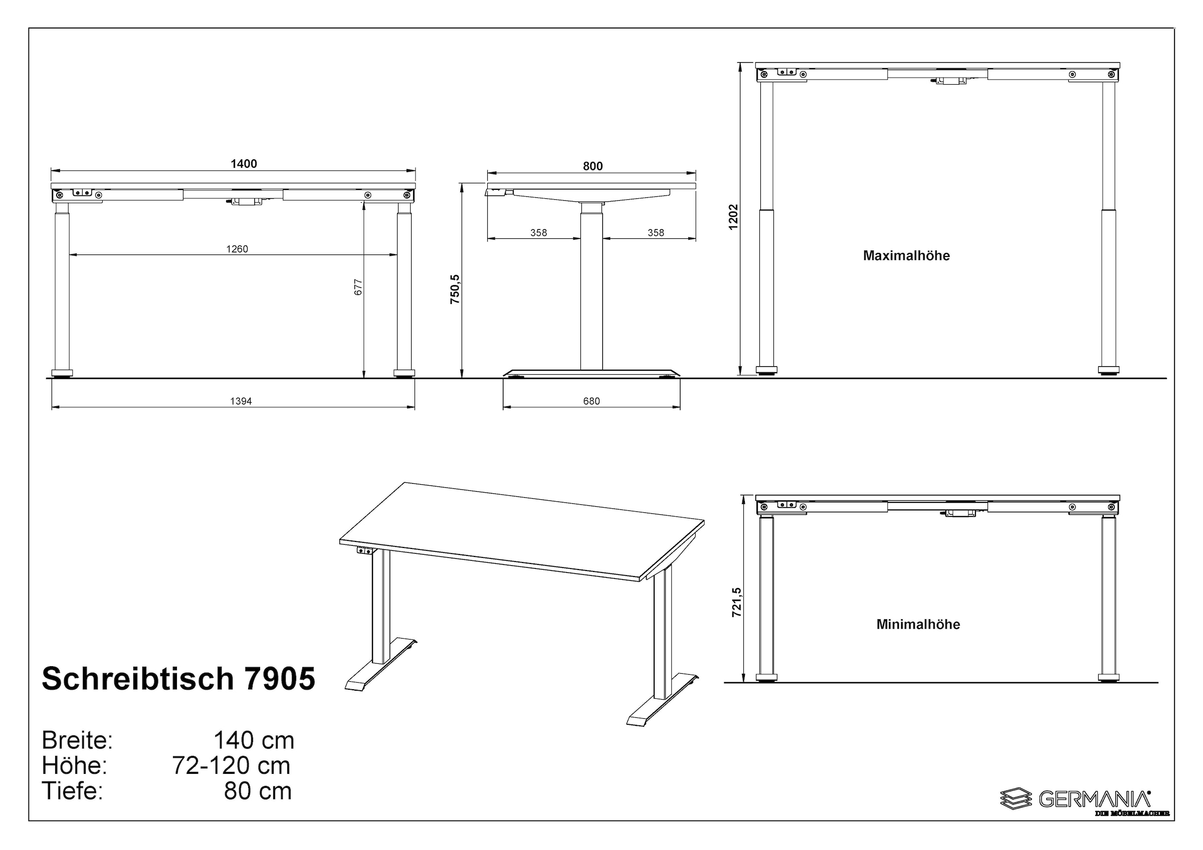 GERMANIA Büromöbel-Set »Lemont«, (2 tlg.), Set bestehend aus höhenverstellbarem Schreibtisch und Rollcontainer
