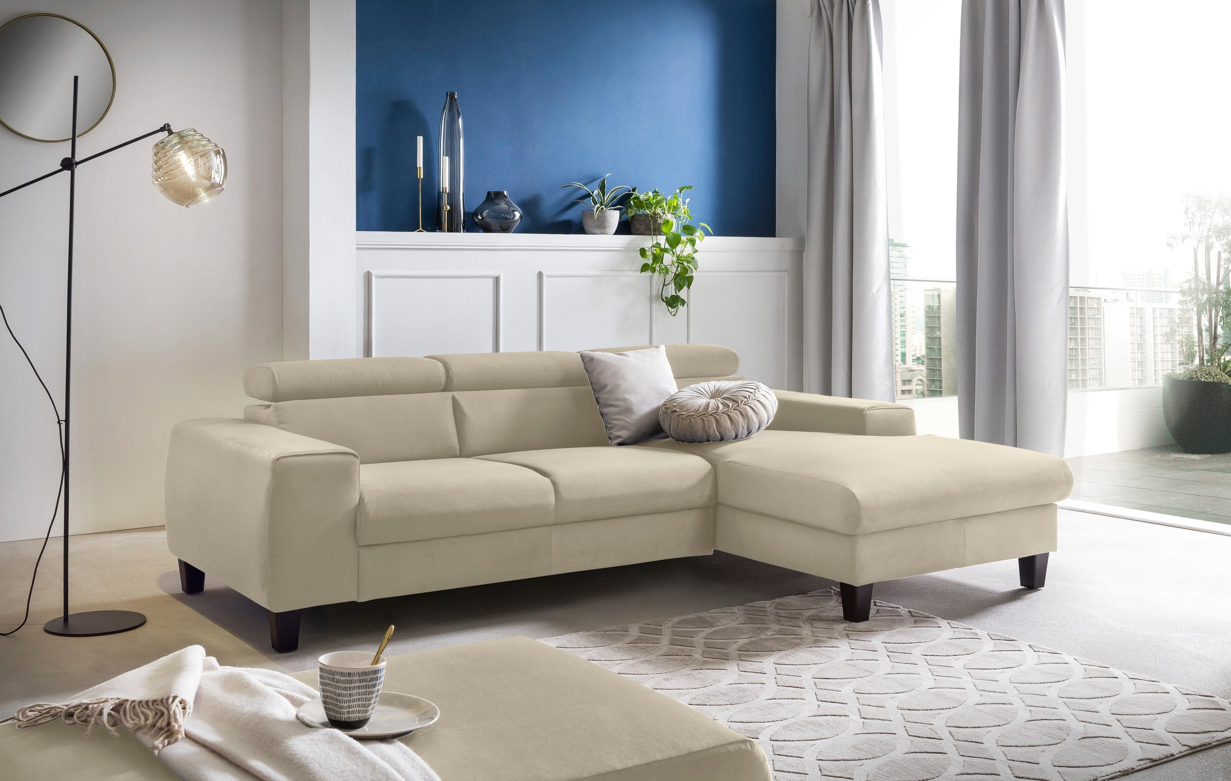 COTTA Polstergarnitur »Morven L-Form«, (Set), Set bestehend aus: Ecksofa mit Kopfteilverstellung & Hocker