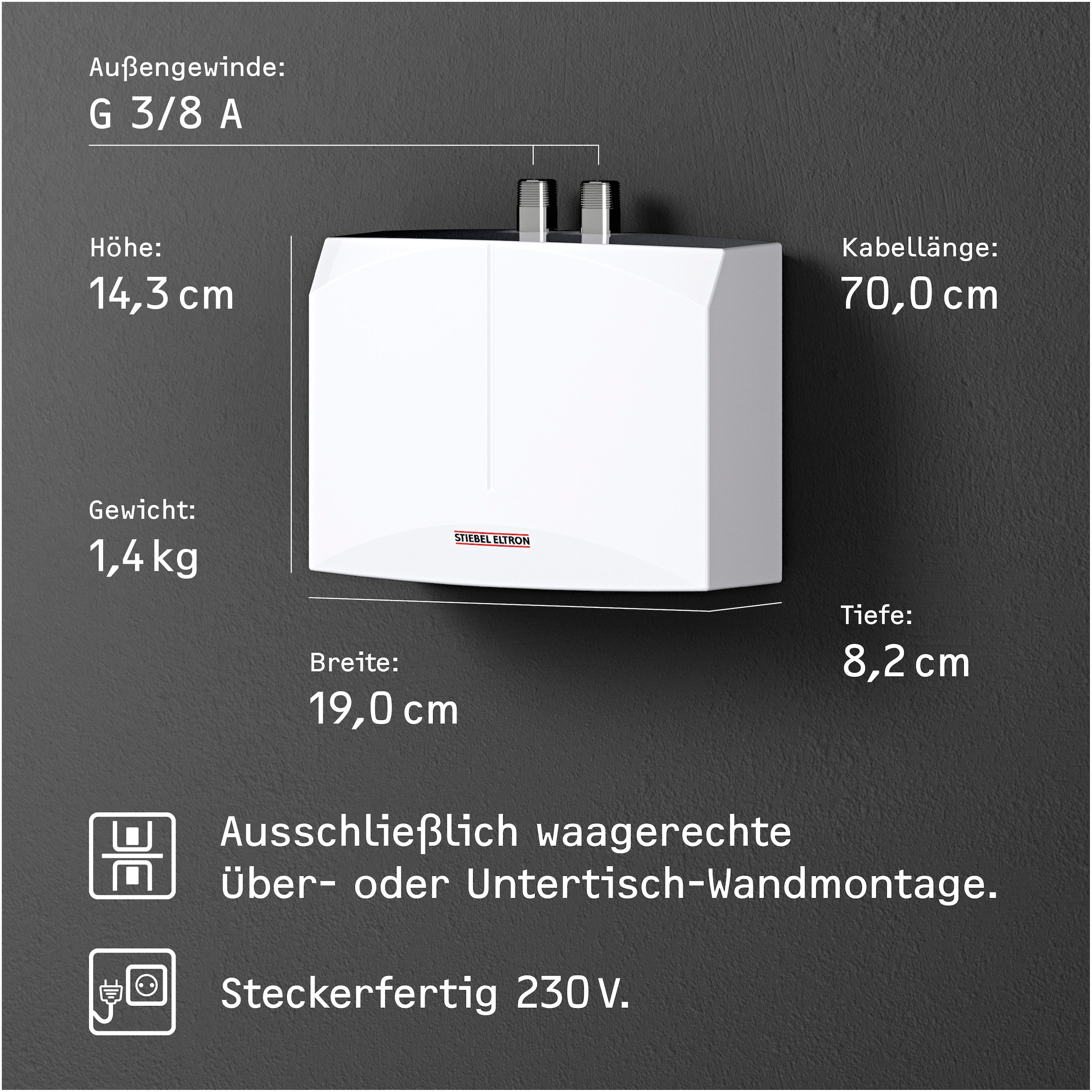 STIEBEL ELTRON Klein-Durchlauferhitzer »DNM 3«, hydraulisch, nur fürs Handwaschbecken, 3,5 kW, mit Stecker, drucklos