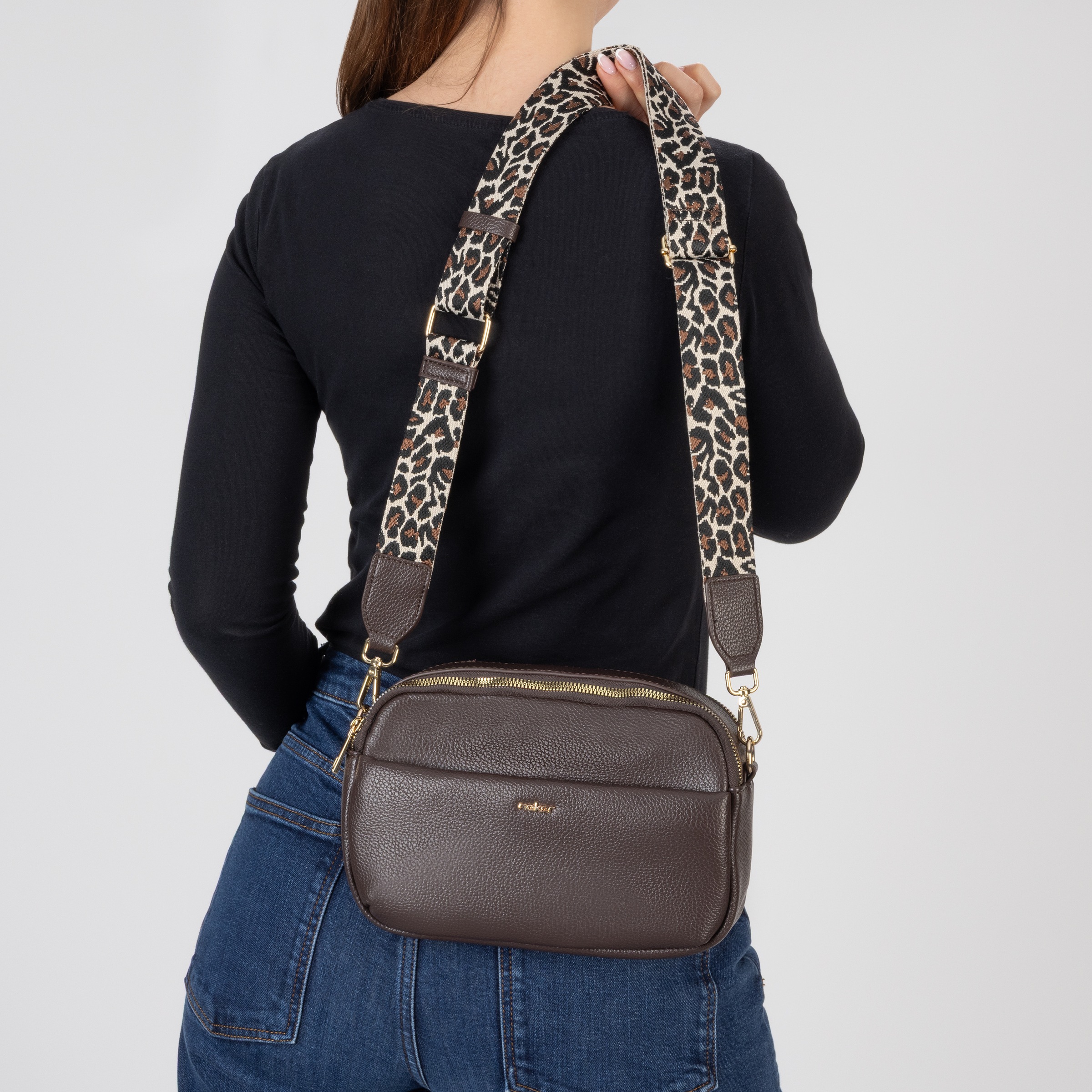 Rieker Umhängetasche Damen Schultertasche, Handtasche mit zwei Reißverschlüssen