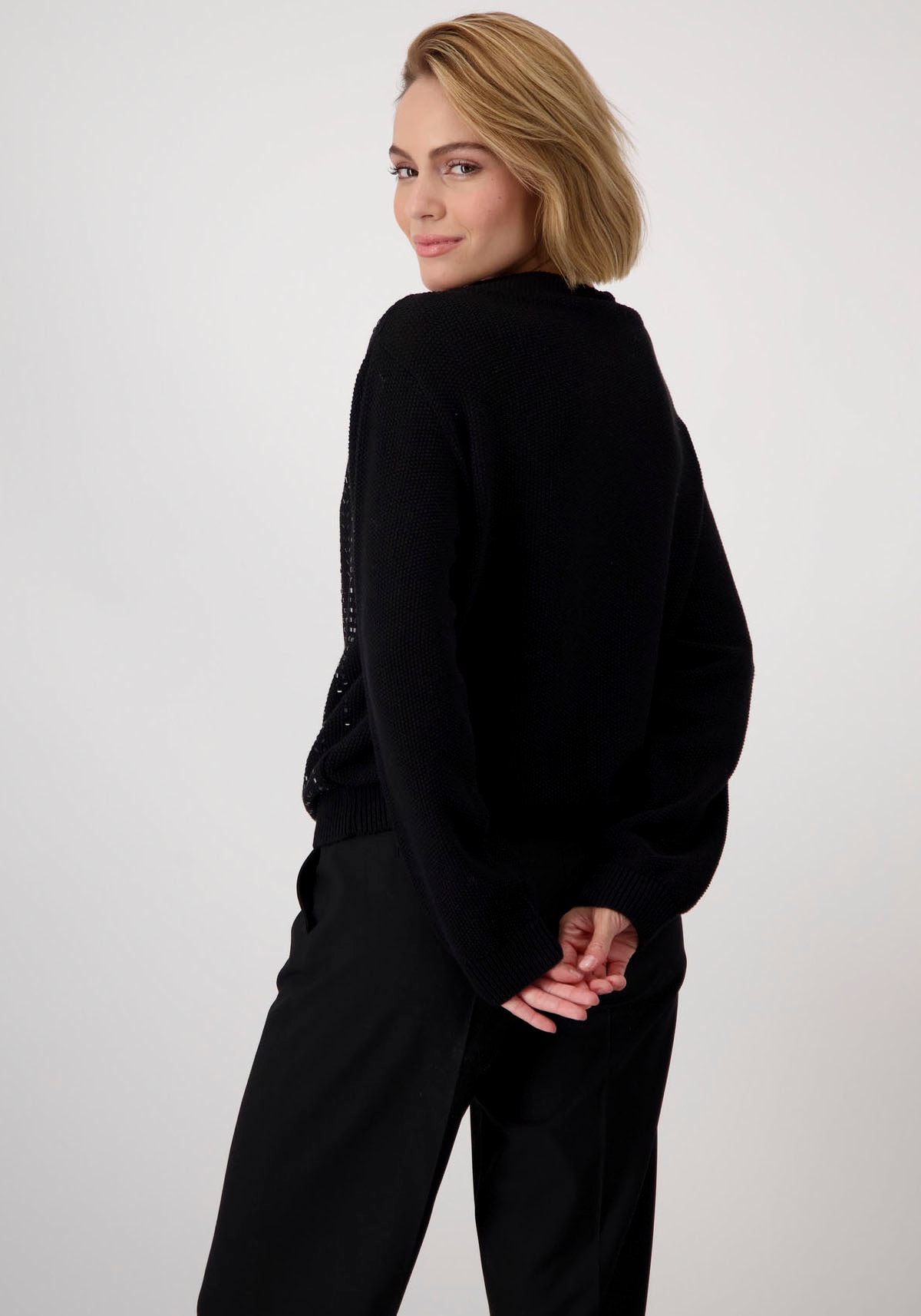 Monari Stehkragenpullover, mit Glitzersteinchen