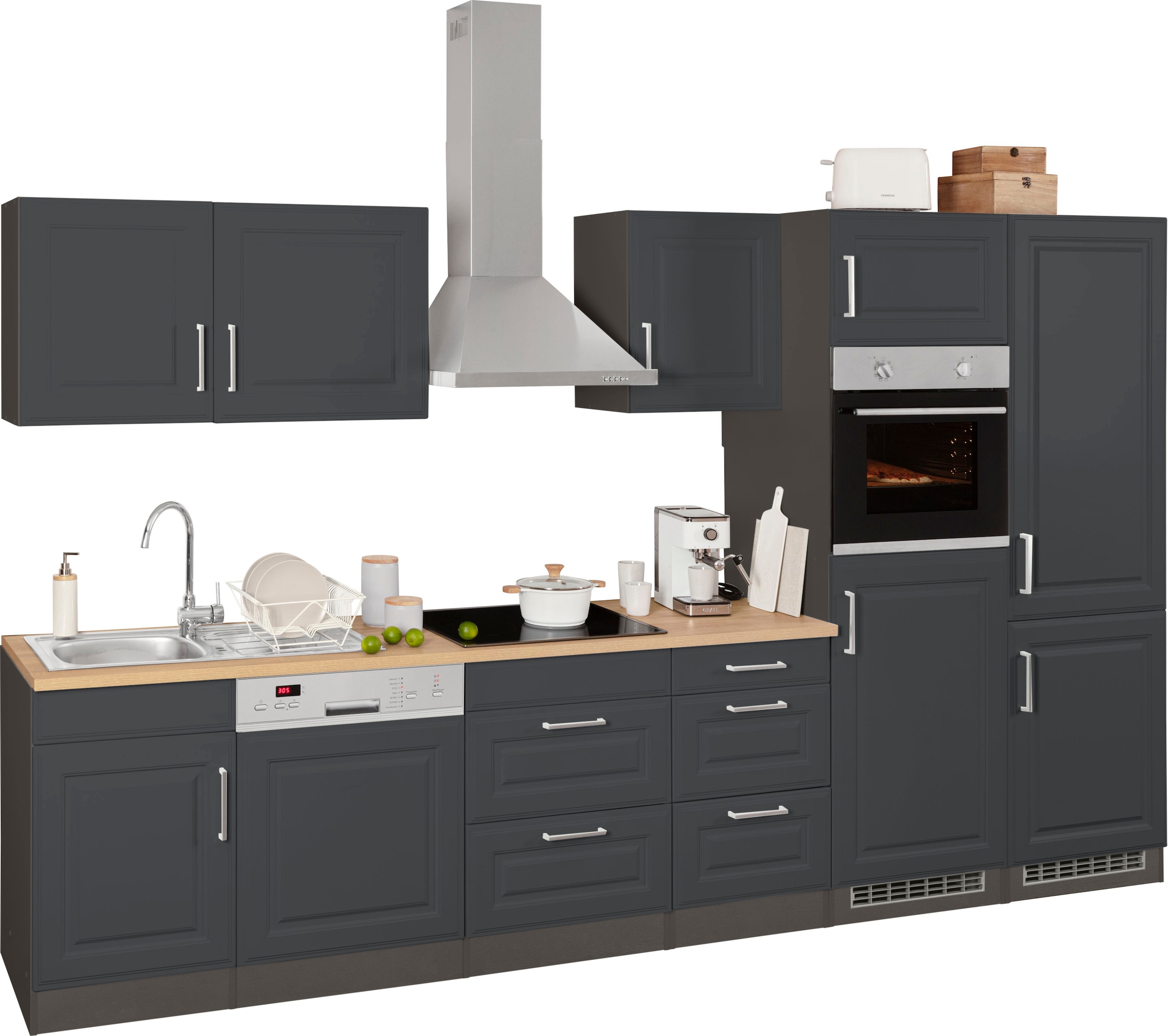 HELD MÖBEL Küchenzeile »Stockholm«, Breite 340 cm, mit hochwertigen MDF Fronten im Landhaus-Stil