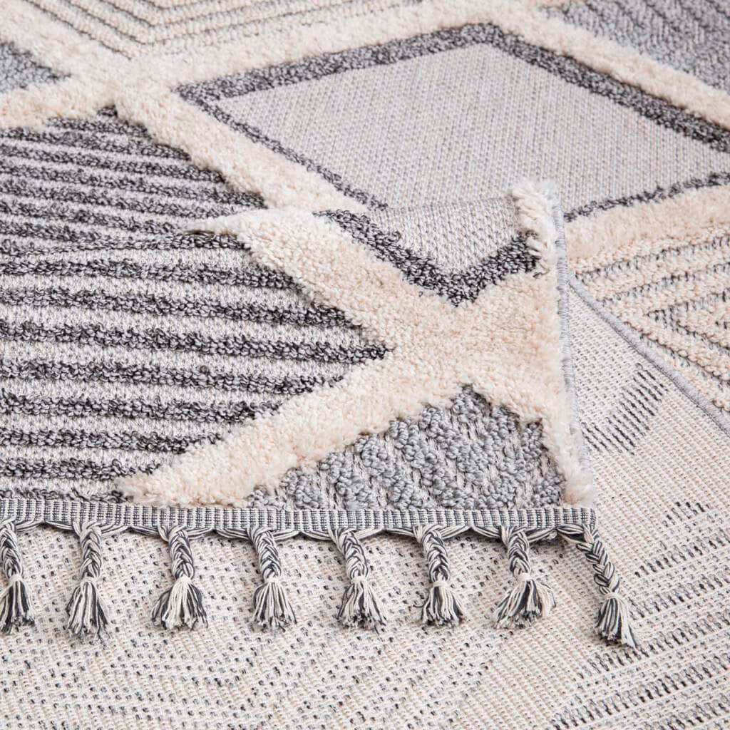 Carpet City Hochflor-Teppich »Valencia 731«, rechteckig, 20 mm Höhe, Läufer, Boho-Stil, 3D-Effekt, Raute, Hoch-Tief-Struktur, mit Fransen