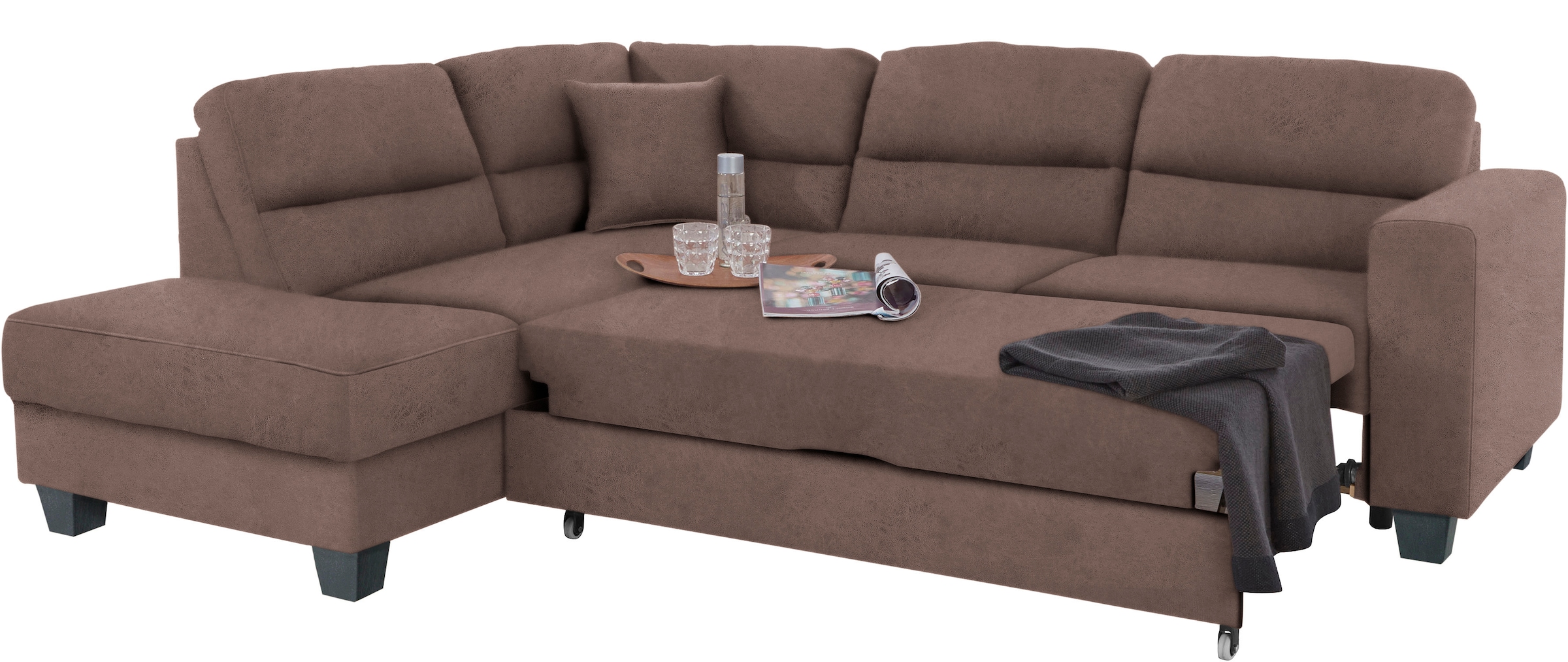 TRENDMANUFAKTUR Ecksofa »Chamber, zeitlos & elegant, bequem, L-Form«, inklusive einer Kopfstütze, wahlweise Schlaffunktion, B/T 203/245cm