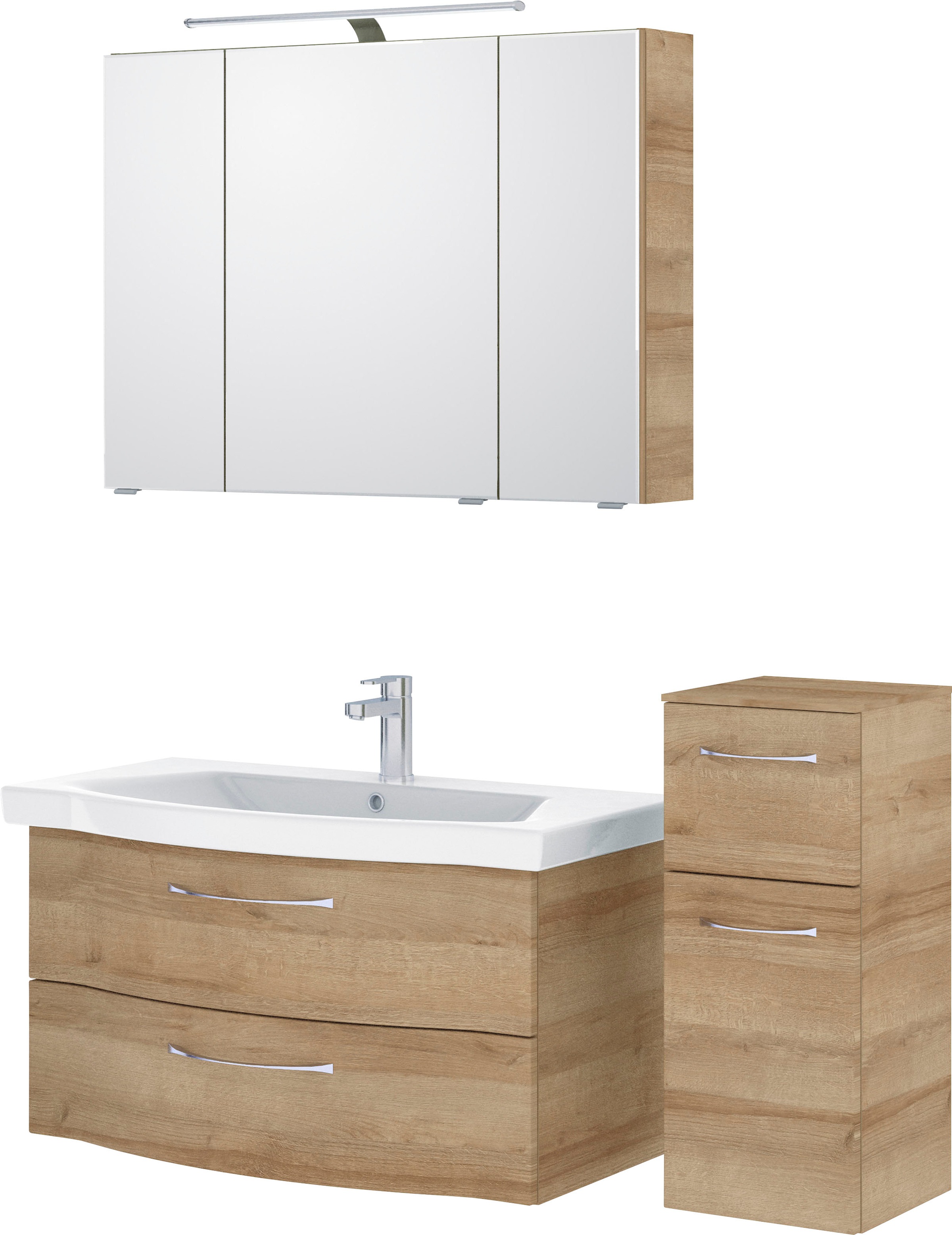 Saphir Badmöbel-Set »6005 Sprint 3-teilig, Keramik-Waschtisch mit LED-Spiegelschrank«, (4 St.), Unterschrank, inkl. Türdämpfer, 4 Türen, 3 Schubladen, Bad-Set
