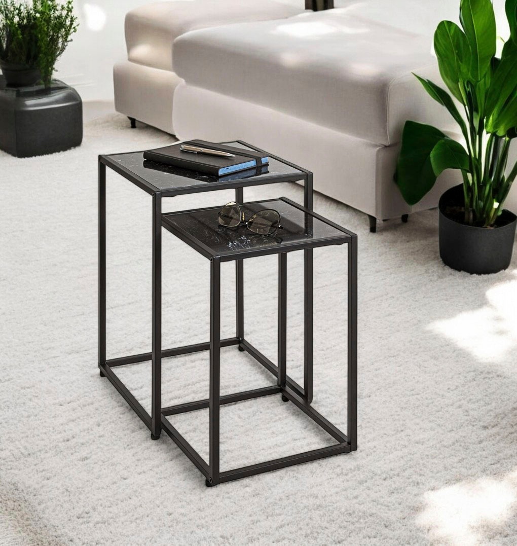 HAKU Beistelltisch »Sofatisch, Wohnzimmertisch« Set, 2er Set, 2 Stk. tlg. quadratisch - aus Kunstmarmor Schwarz B/T/H 28/28/43 und 33/33/50 cm