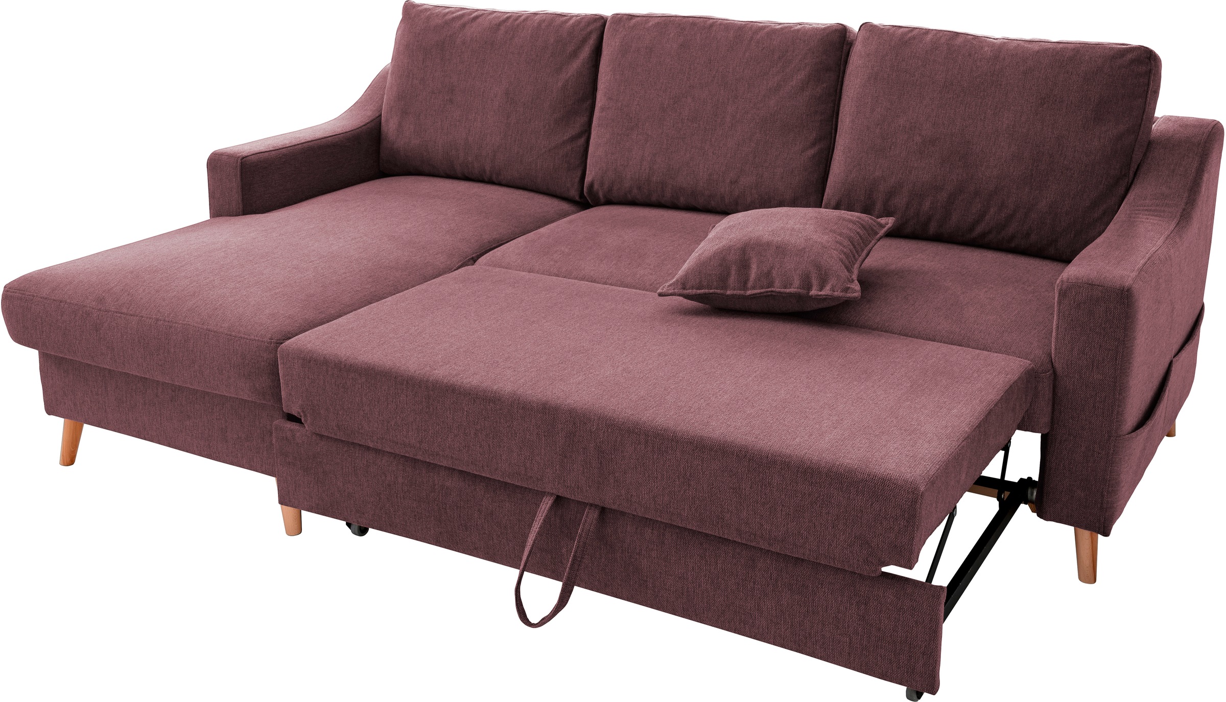 INOSIGN Ecksofa »Valentina L-Form«, 2 Zierkissen, mit Seitentasche, ausziehbarer Liegefläche, Bettkasten