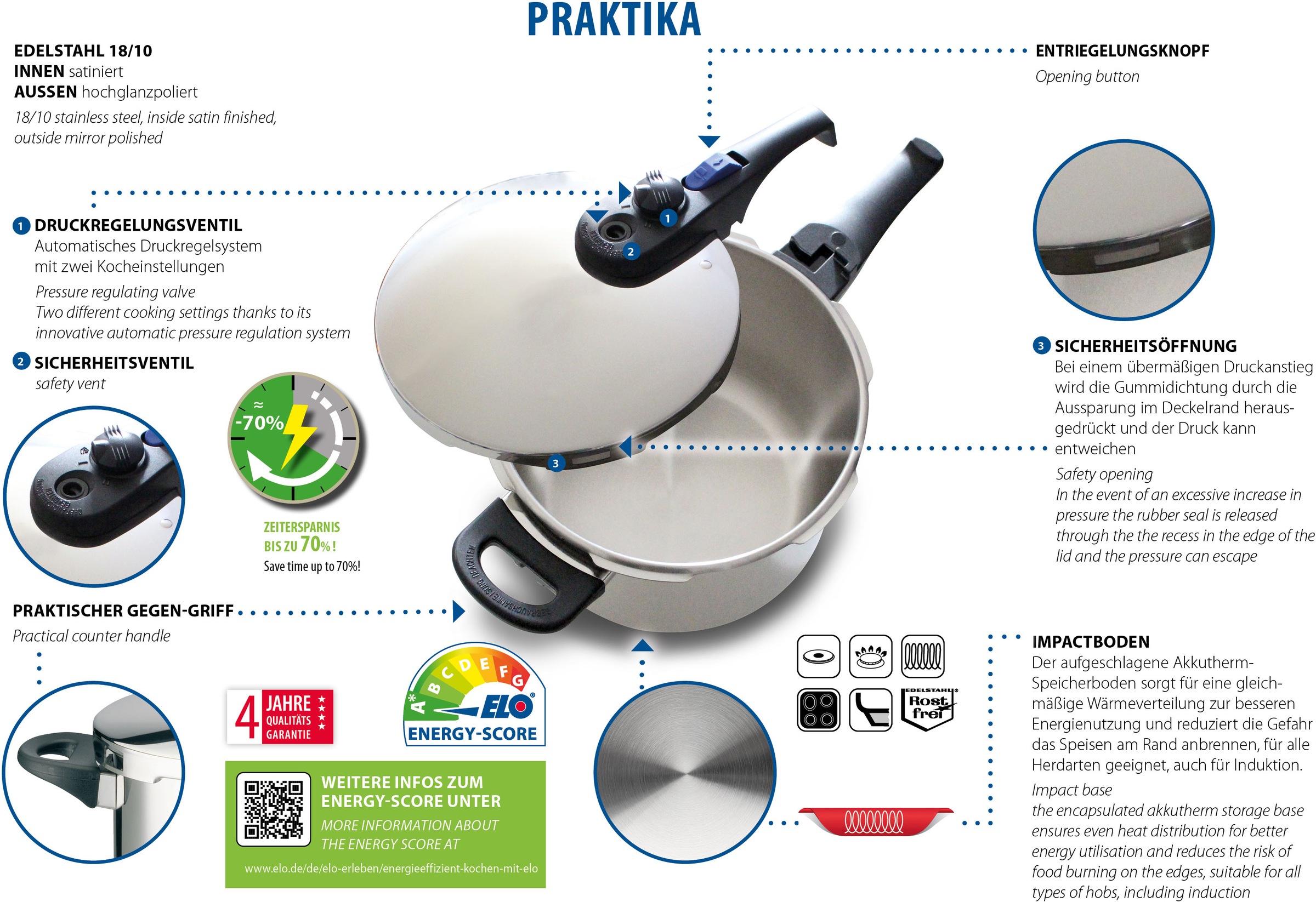Elo Schnellkochtopf »Praktika Plus XL«, Edelstahl 18/8, (1 tlg.), Dampfkoch günstig online kaufen