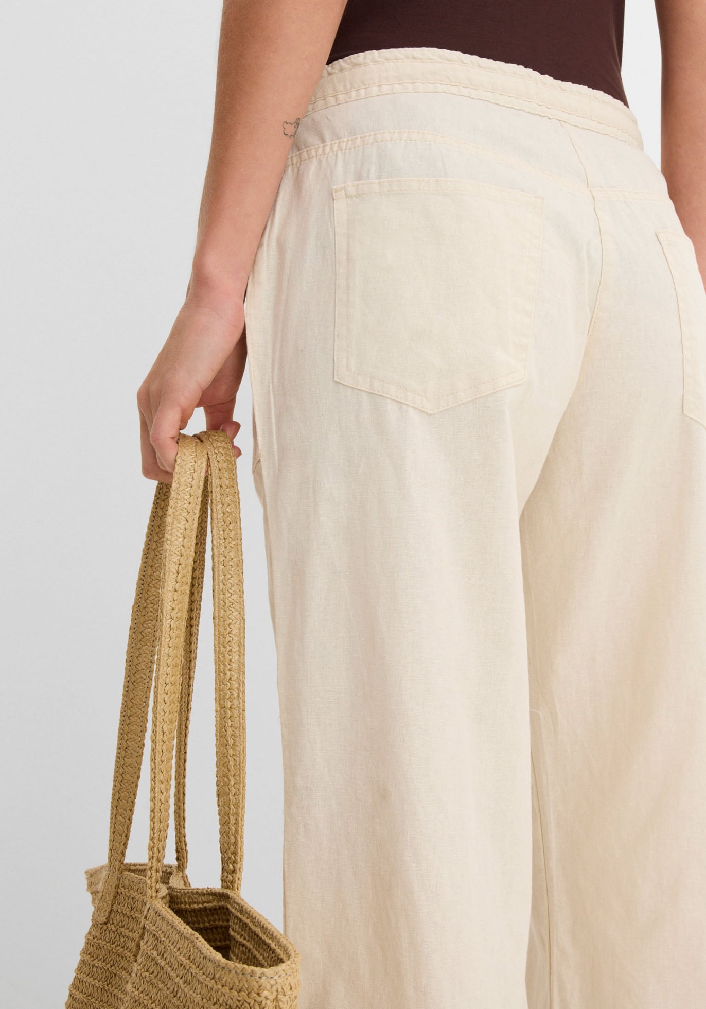 bonprix Leinenhose  Loose Fit, mit Kordelzugbund, mit Eingrifftaschen, mit Gesäßtaschen