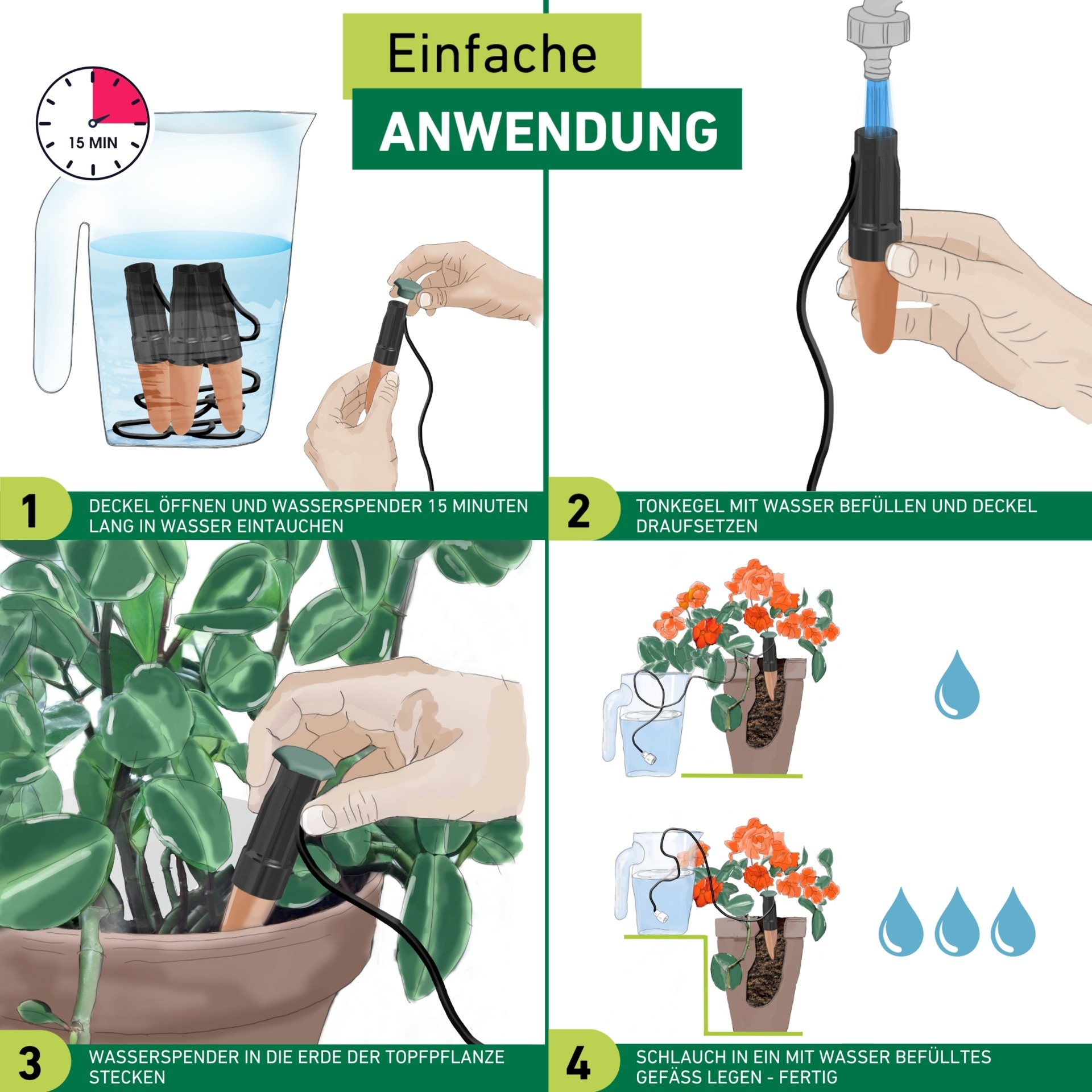 Windhager Bewässerungssystem »automatischer Wasserspender für Zimmerpflanzen 3 Stk.« (Packung, 3 Stk. tlg.)  Flaschenadapter Bewässerung, Abgabemenge ca. 75-110 ml/Tag, 3 x 11 cm