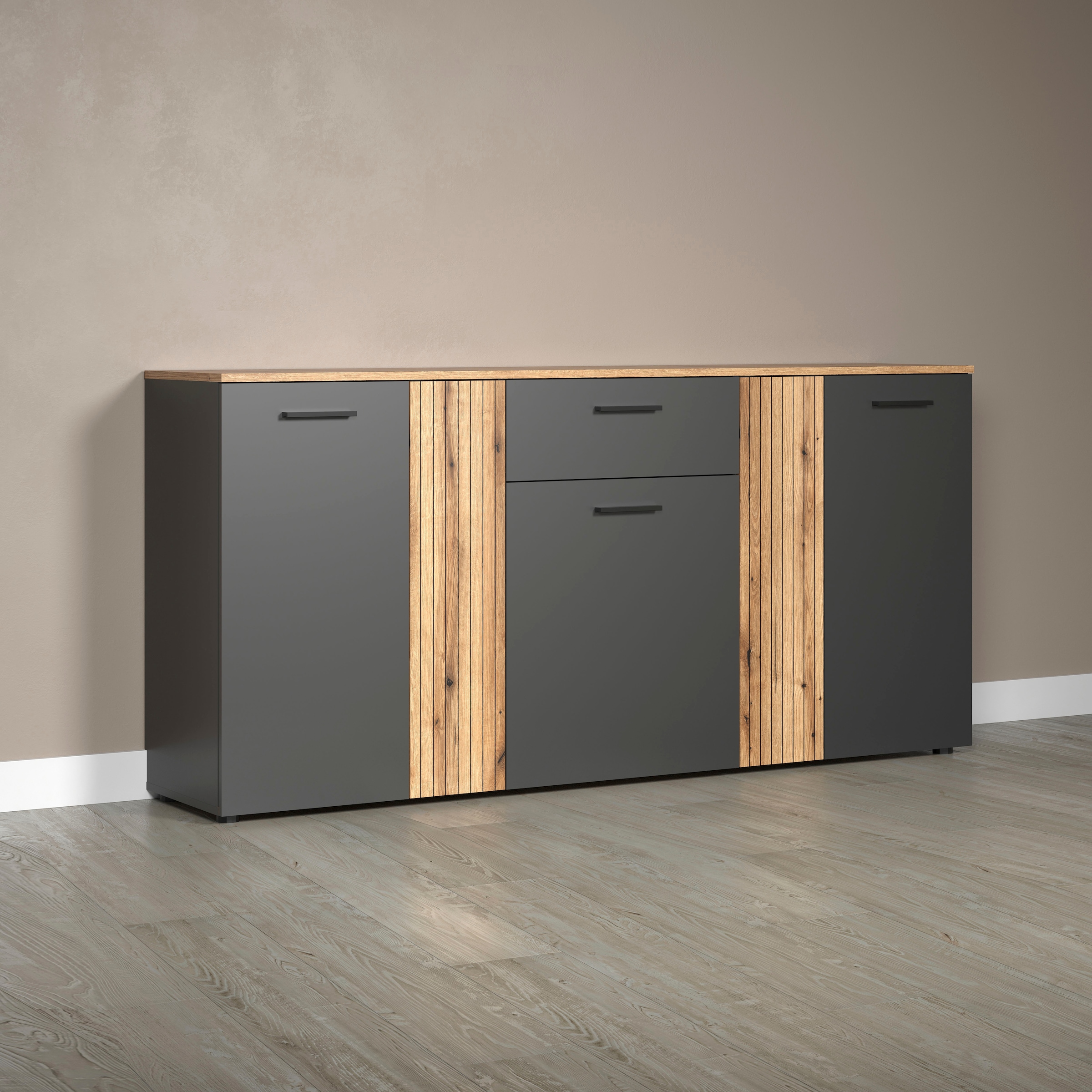 Home affaire Kommode »Estepona« Sideboard mit anpassbaren Türen mit Rillen-Optik