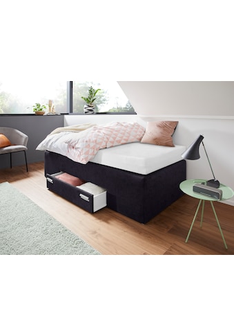 Boxspringbett, mit integrierter Schublade, frei im Raum stellbar