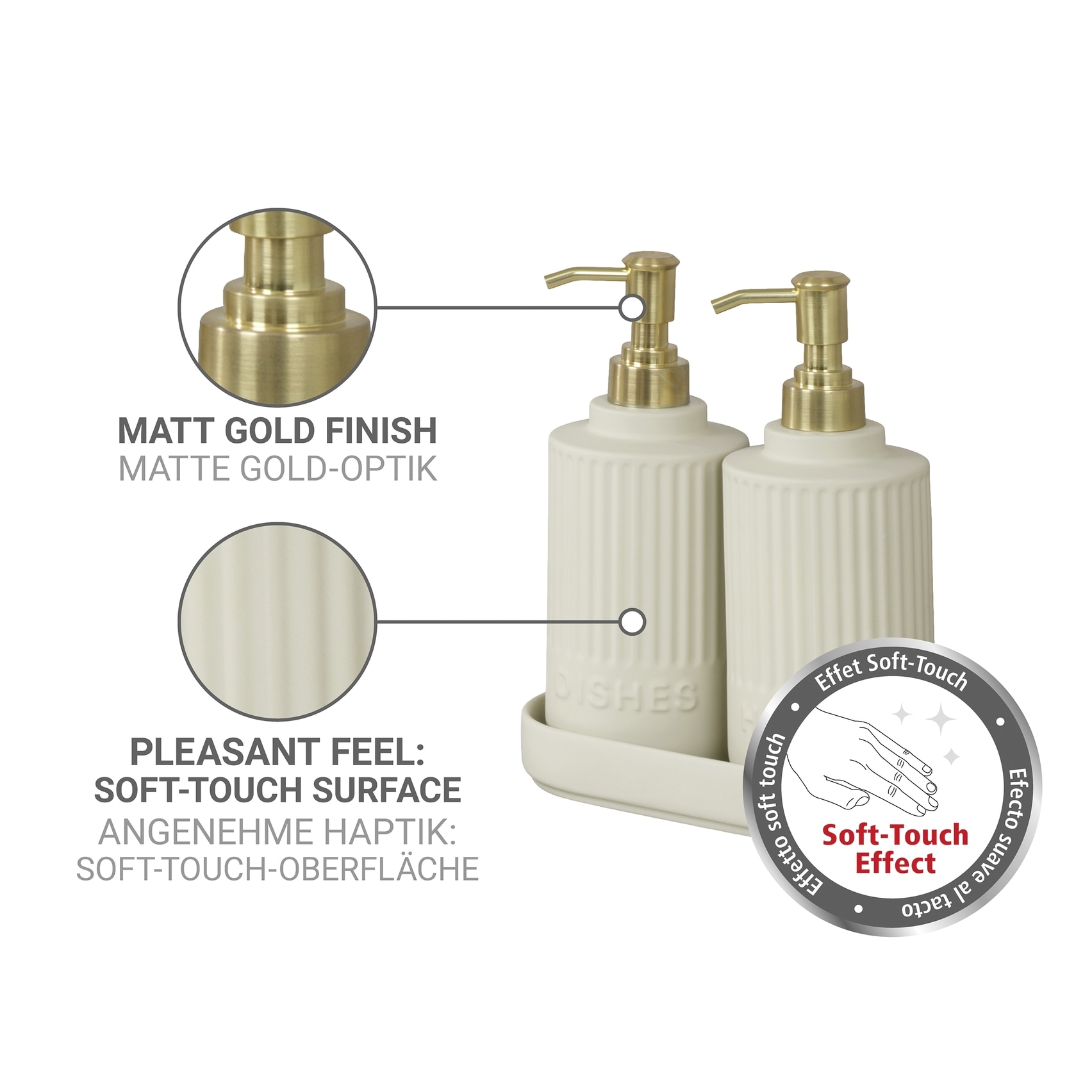 WENKO Seifenspender »Modell Heidi« mit Tablett, Soft-Touch-Oberfläche