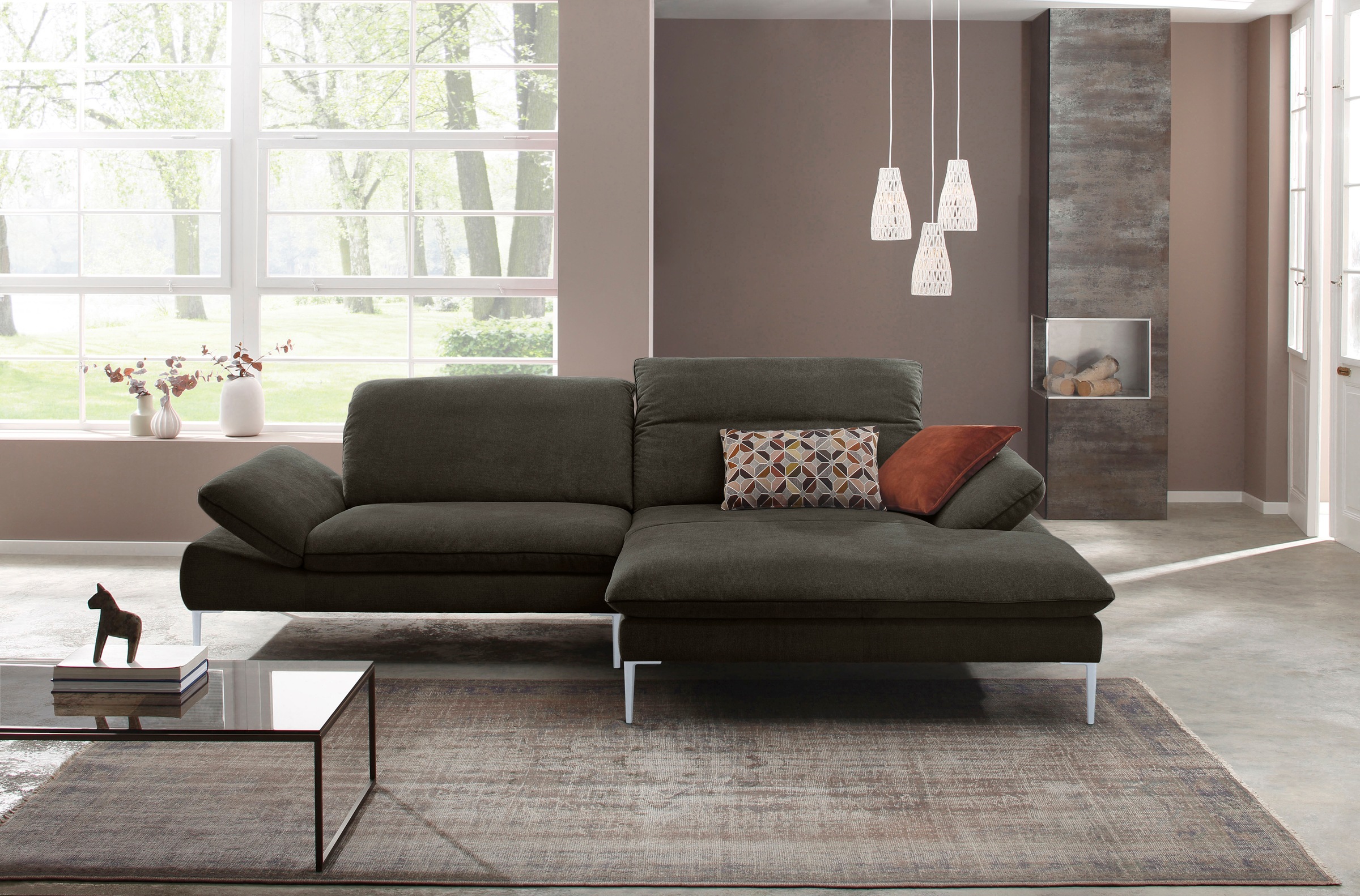 W.SCHILLIG Ecksofa »enjoy&MORE, mit tollem Sitzkomfort, elegant und bequem, L-Form«, mit Sitztiefenverstellung, Füße silber matt, Breite 294 cm