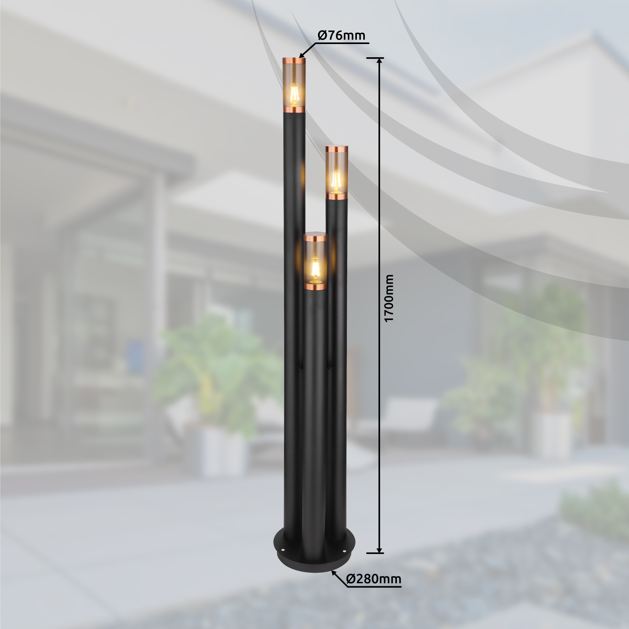 GLOBO LIGHTING Außen-Stehlampe »BOSTON« E27 1 Stk. Außenleuchte Edelstahl/Kupfer, 3 Zylinder, IP44, E27