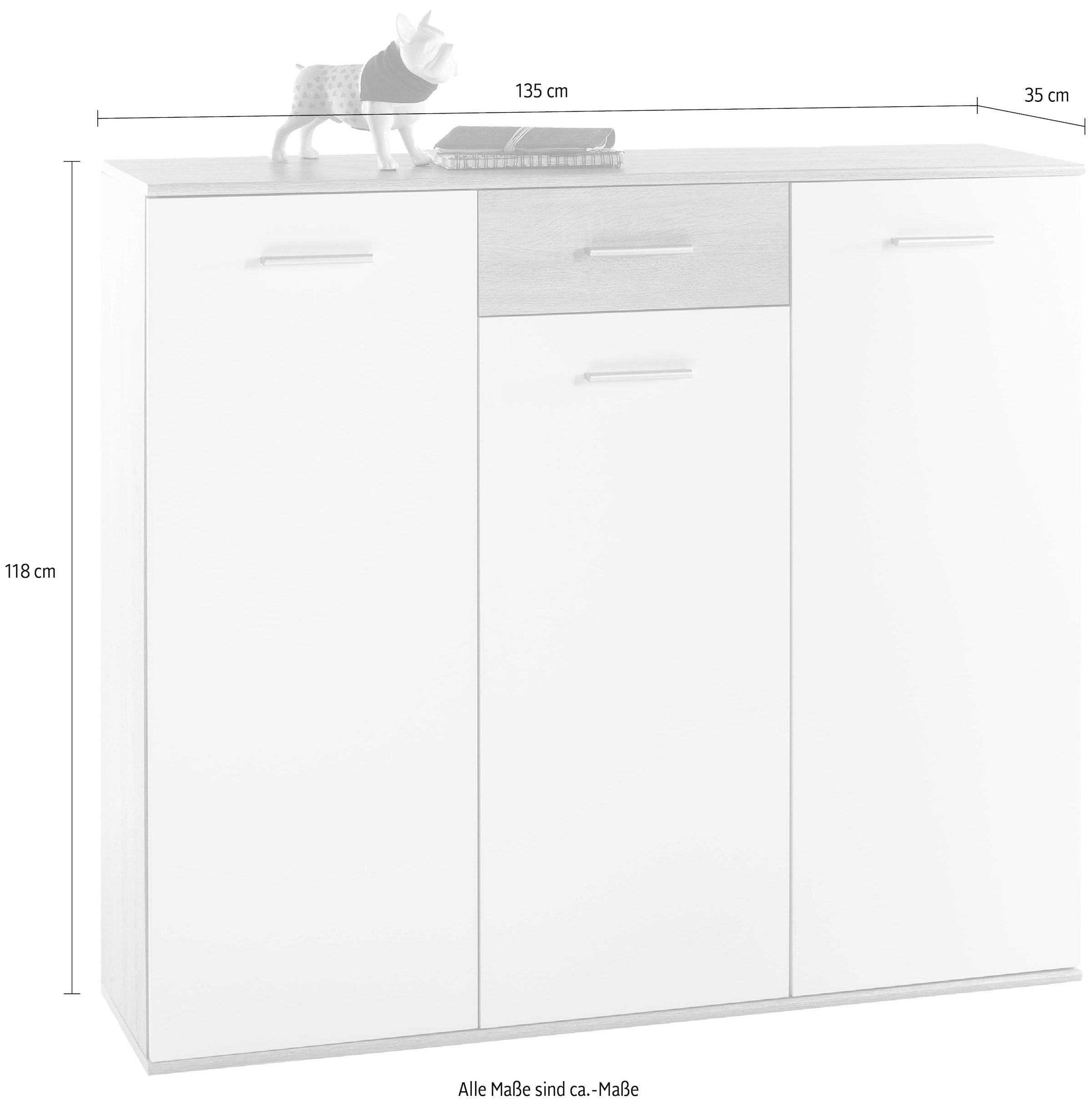 HBZ Schuhschrank »Manolo weiß matt, BxHxT 135x118x35 cm«, (1 St.), Schuhkommode mit 3 Türen, 1 Schubkasten, 11 Einlegeböden