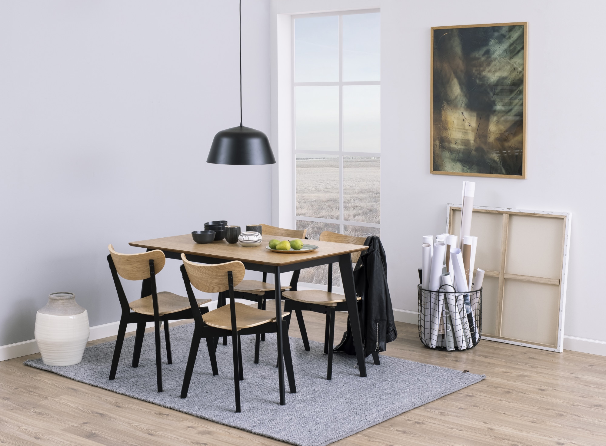 Esstisch „Roxby“, (1 St.), Küchentisch, Tischplatte in MDF und Eiche Furnier, Schwarz + Schwarz + Natur B/H/T: 120 cm x 76 cm x 80 cm