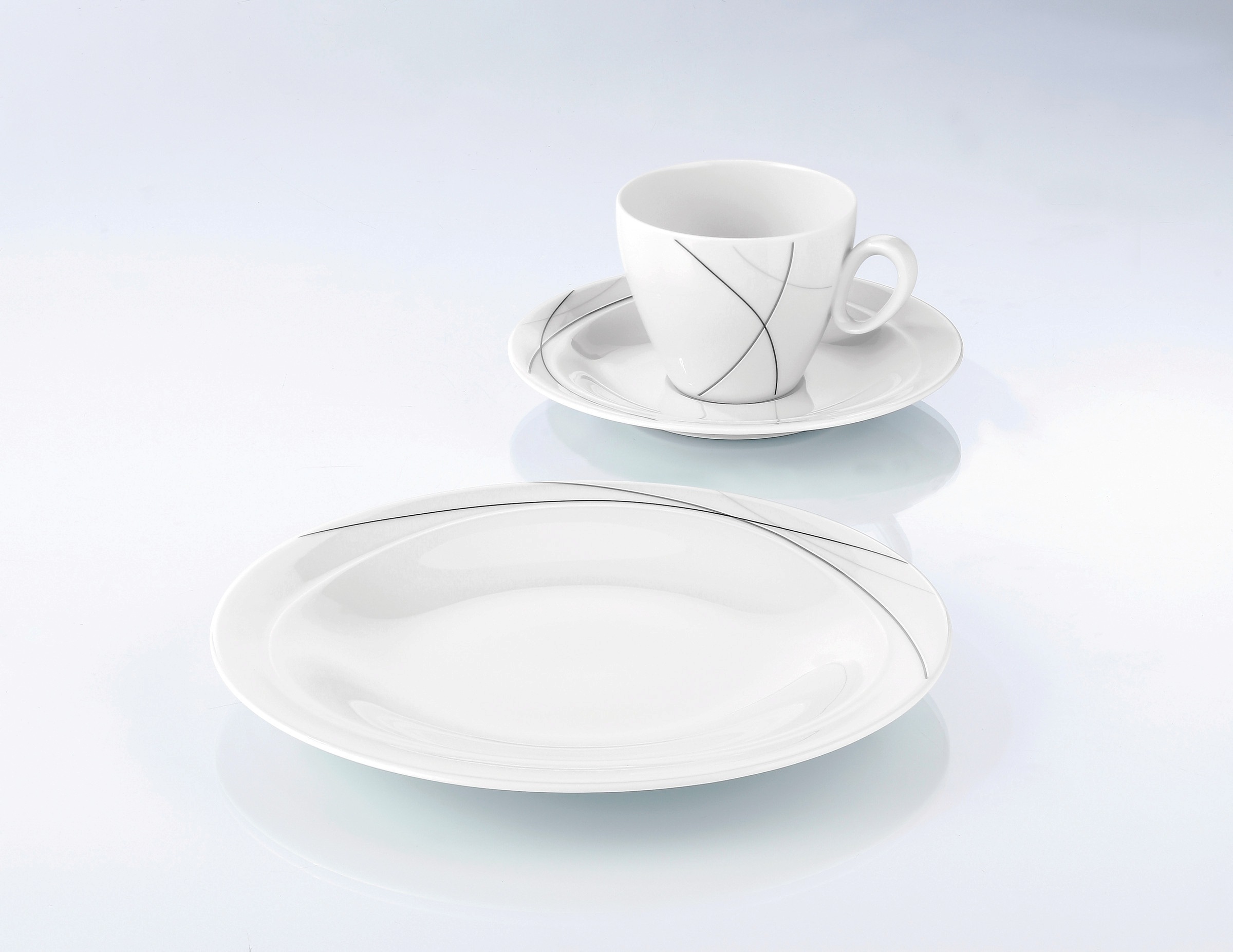 Seltmann Weiden Kaffeeservice »Geschirr-Set, Service Trio Highline«, (Set, 18 tlg.), Teller, Tassen, Untertassen, Made in Germany, 18 Teile, für 6 Personen