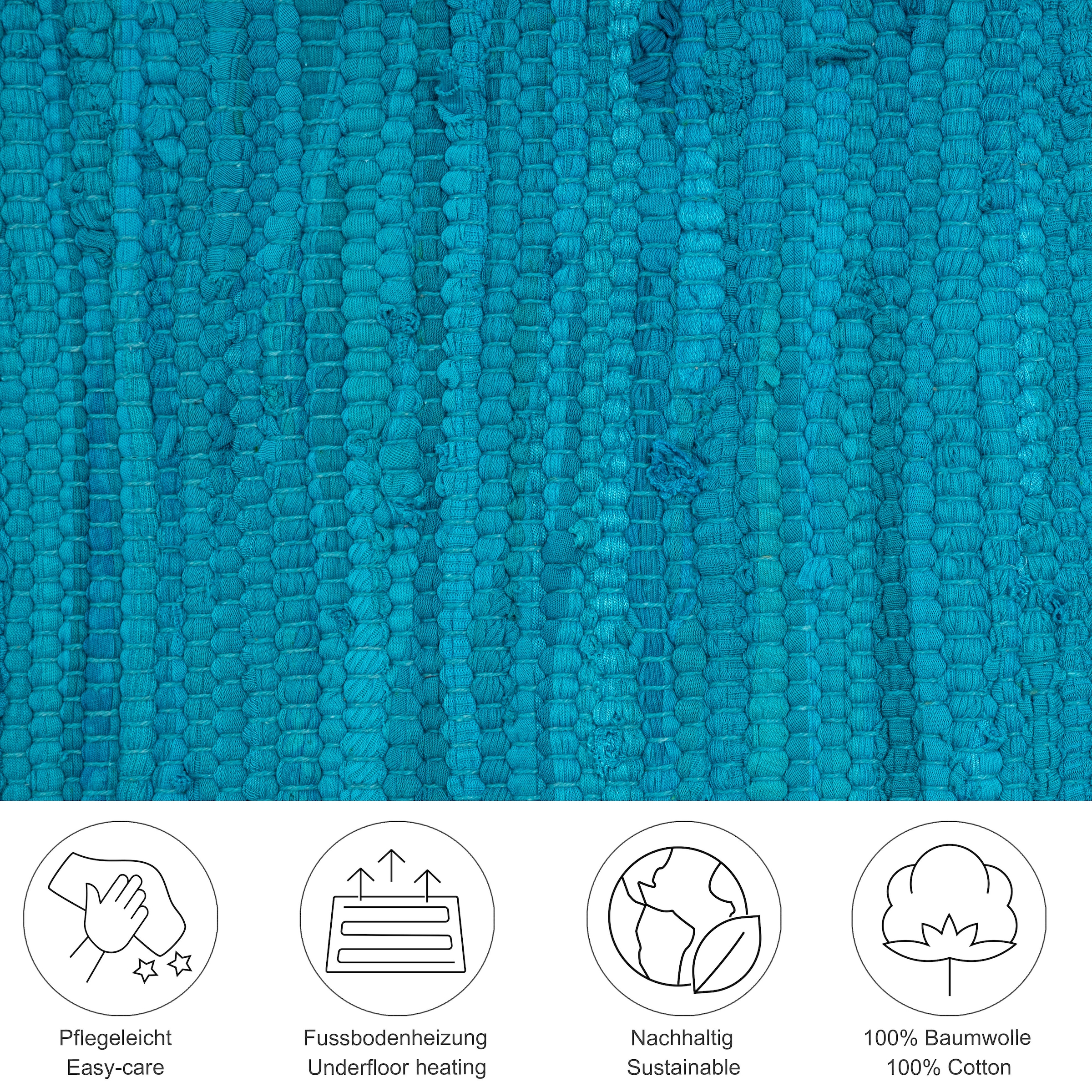 THEKO Läufer »Happy Cotton Fleckerl«, rechteckig, 5 mm Höhe, Handweb Läufer, Flachgewebe, reine Baumwolle, handgewebt, mit Fransen