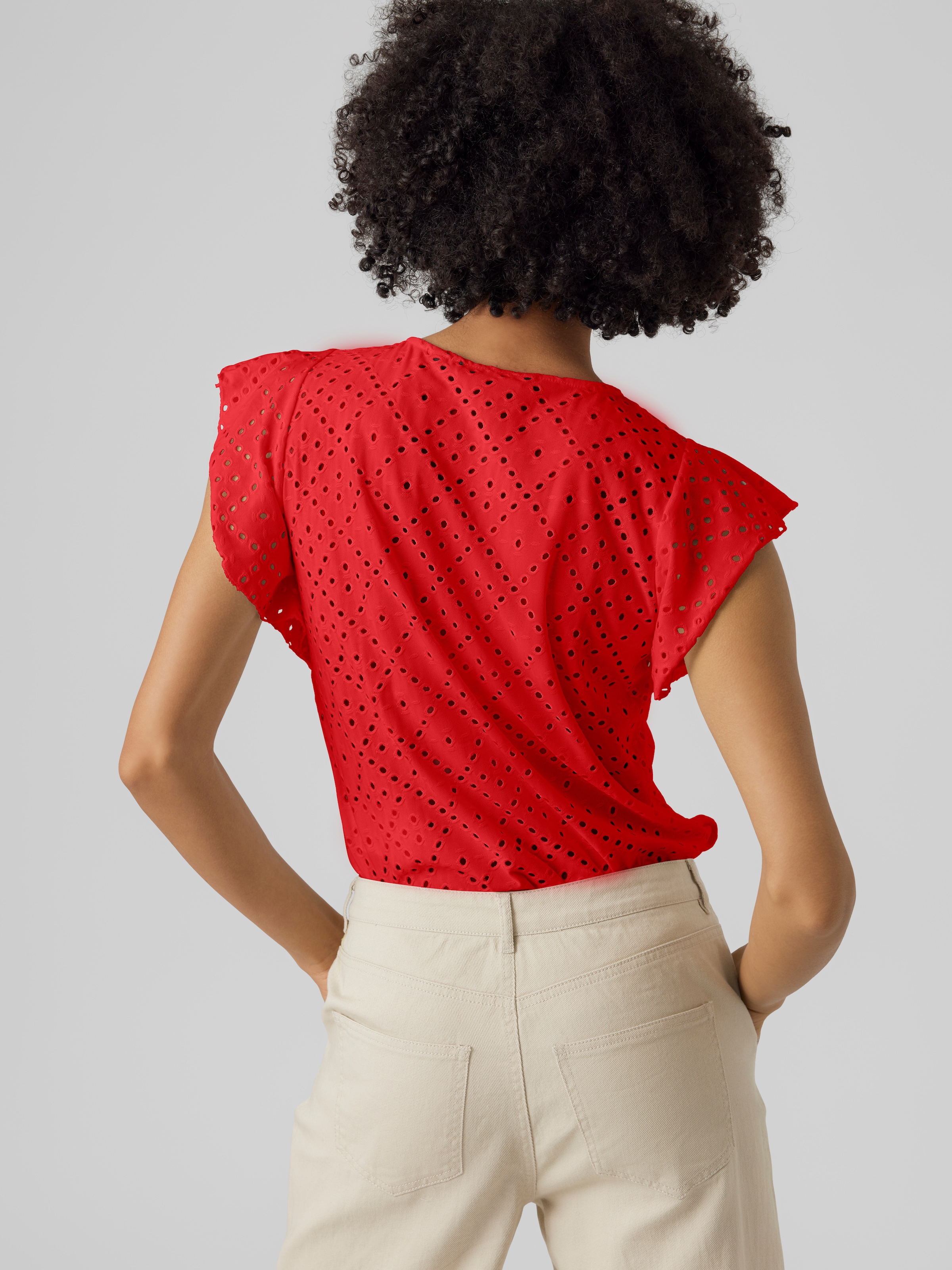 Vero Moda Rundhalsshirt »VMTASSA SL FRILL TOP NOOS« Materialmix, loose fit