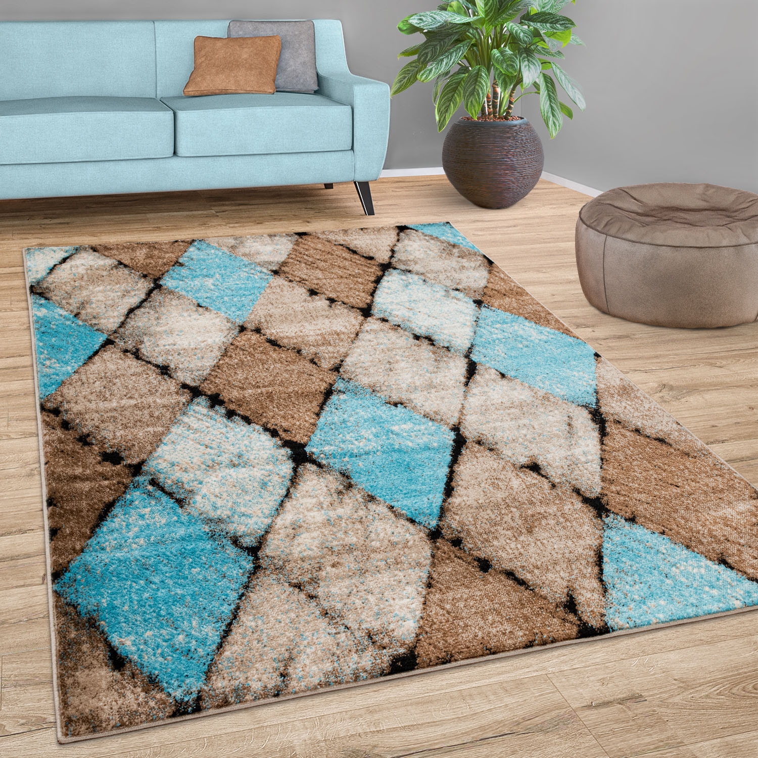 Paco Home Teppich »Metro 167«, rechteckig, 12 mm Höhe, Kurzflor, modernes Rauten Muster, ideal Wohnzimmer & Schlafzimmer