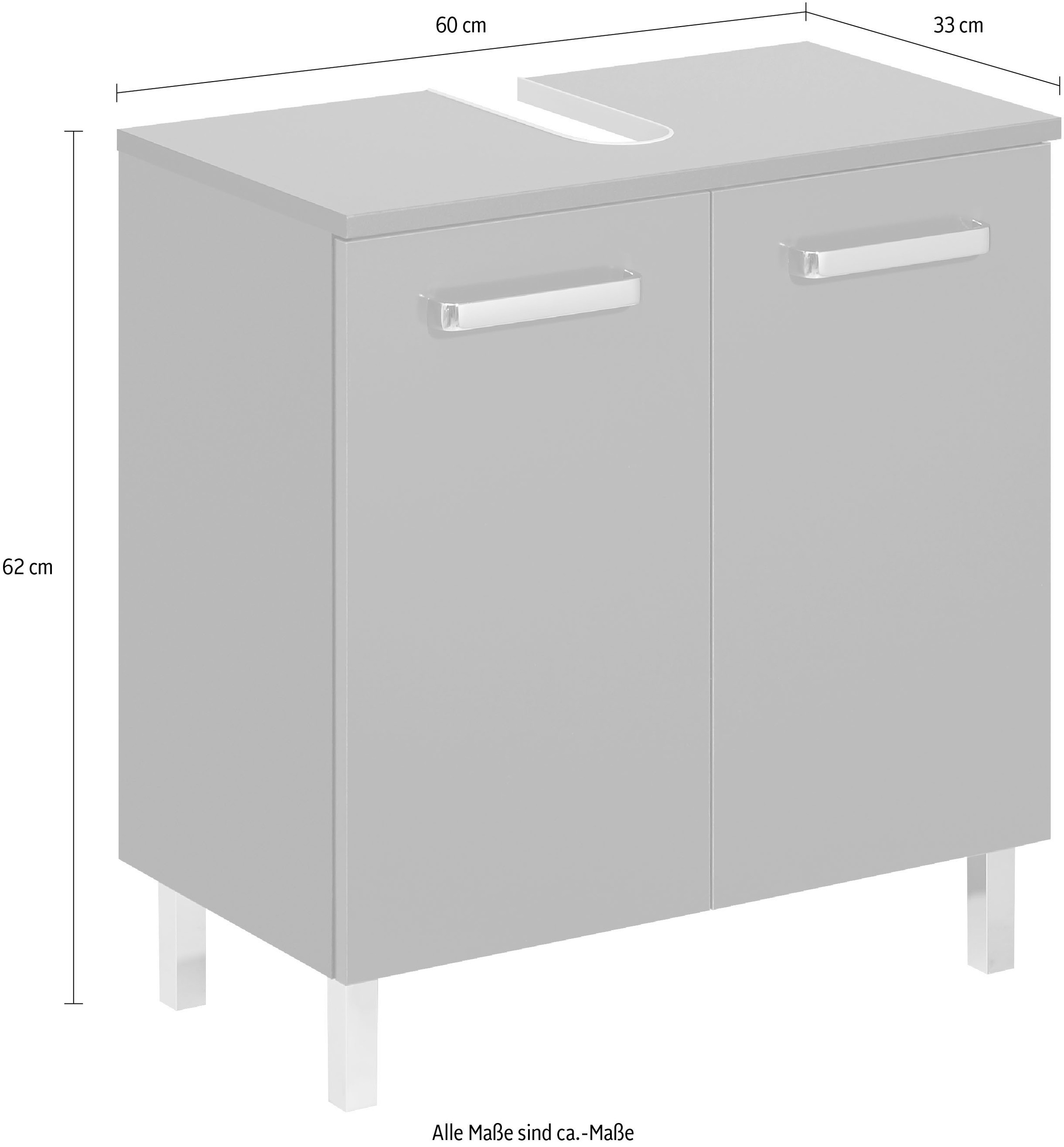 Saphir Waschbeckenunterschrank »Quickset Unterbeckenschrank mit 2 Türen, 60 cm breit, ohne Waschbecken«, Waschbeckenschrank inkl. Türdämpfer, Griffe in Chrom Glanz