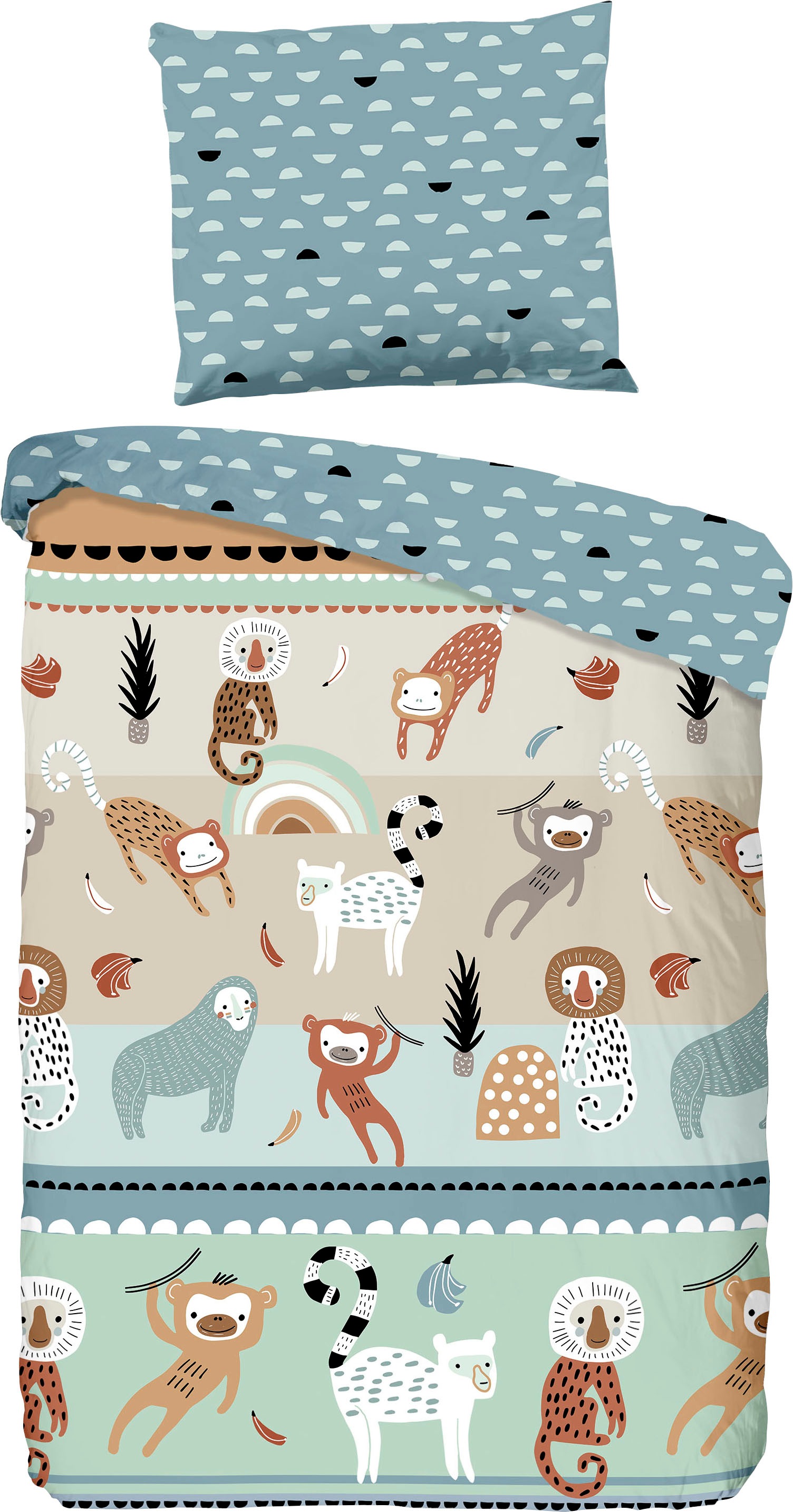good morning Kinderbettwäsche »Play«, 100% Baumwolle, 135x200, Reißverschluss, Wendeoptik, Kind, Tier, Affe