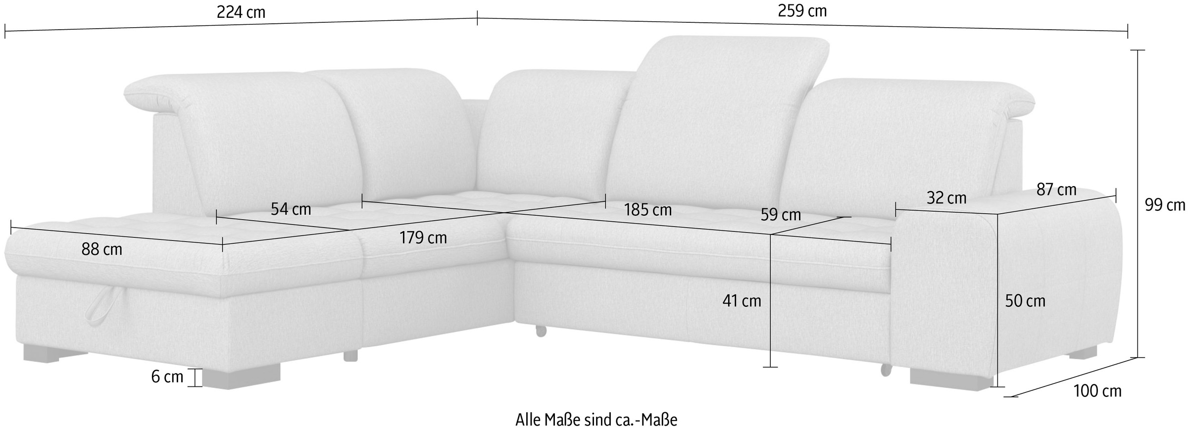 sit&more Ecksofa »Luxor L-Form«, wahlweise mit Bettfunktion, Stauraum und Kopfteilverstellung