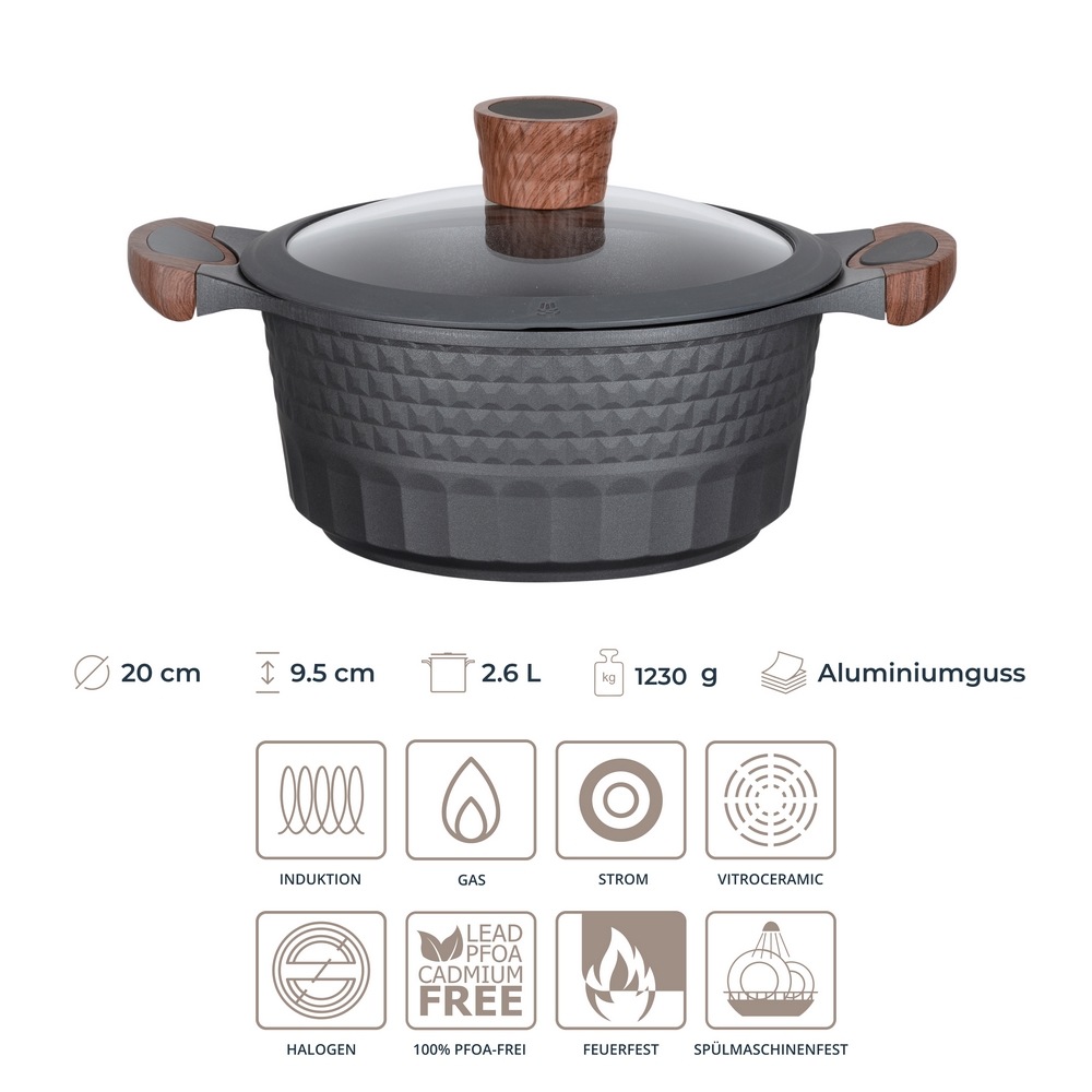 RESTO Kitchenware Kochtopf »Capella, Schmortopf antihaftbeschichtet und spülmaschinenfest« Aluminiumguss 2 Stk. tlg. mit Glasdeckel und stoßdämpfendem Silikonrand, im Geschenkkarton