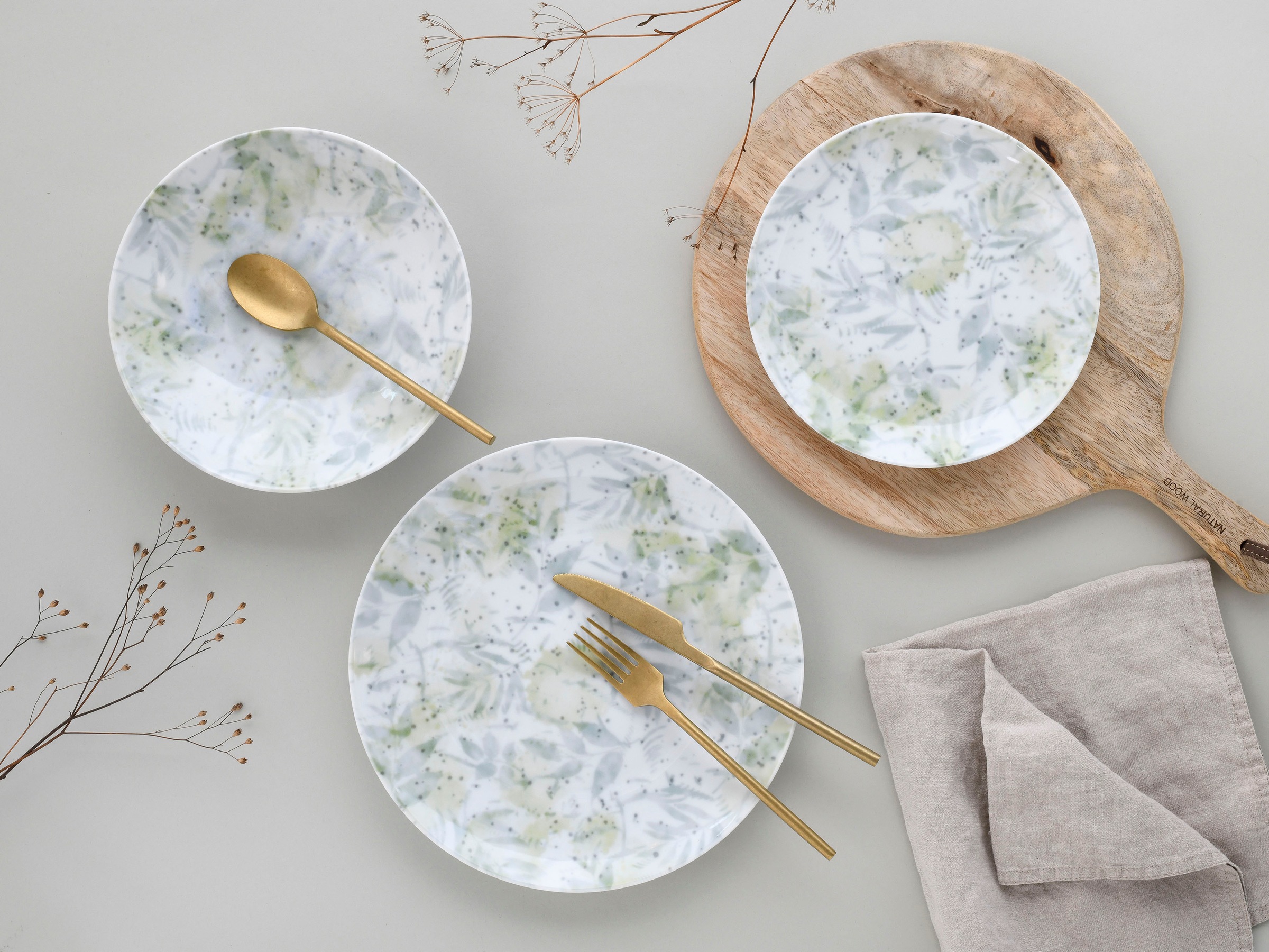 CreaTable Teller-Set »Geschirr-Set Home - Tropical«, (Set, 12 tlg., Tafelservice für 4 Personen), Service, im Used-und Vintage-Look, 12 Teile, für 4 Personen