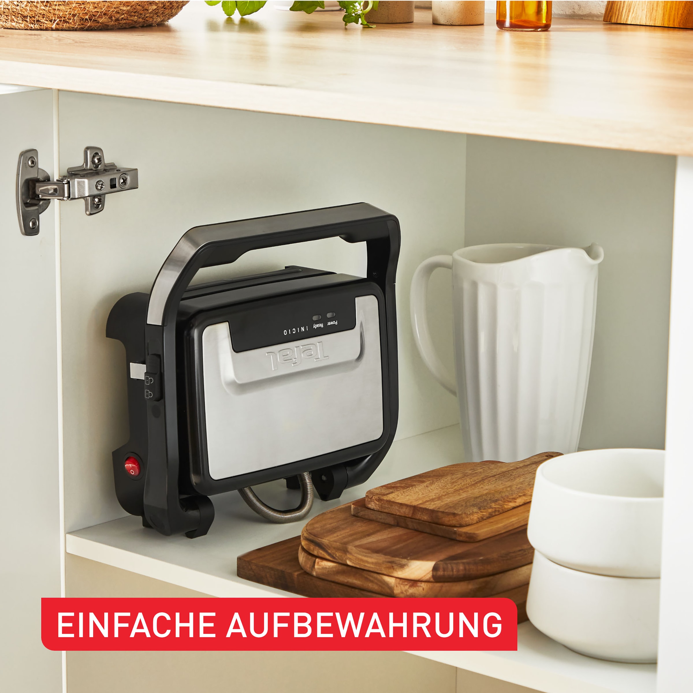 Tefal Kontaktgrill »GC270D Inicio Compact«, 1000 W, besonders kompakt, 2-in-1 Panini/Grill, Edelstahlgehäuse