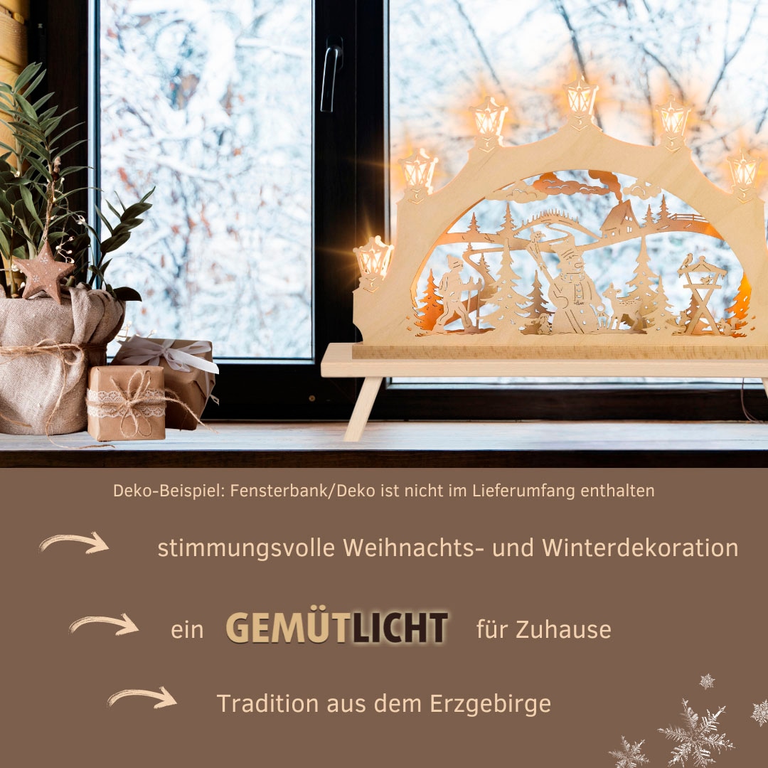 Weigla LED Schwibbogen »Schneemann im Wald, Lichterbogen aus Holz, NATUR«, Erzgebirge garantiert, Weihnachtsdeko Innen, Weihnachtsbeleuchtung