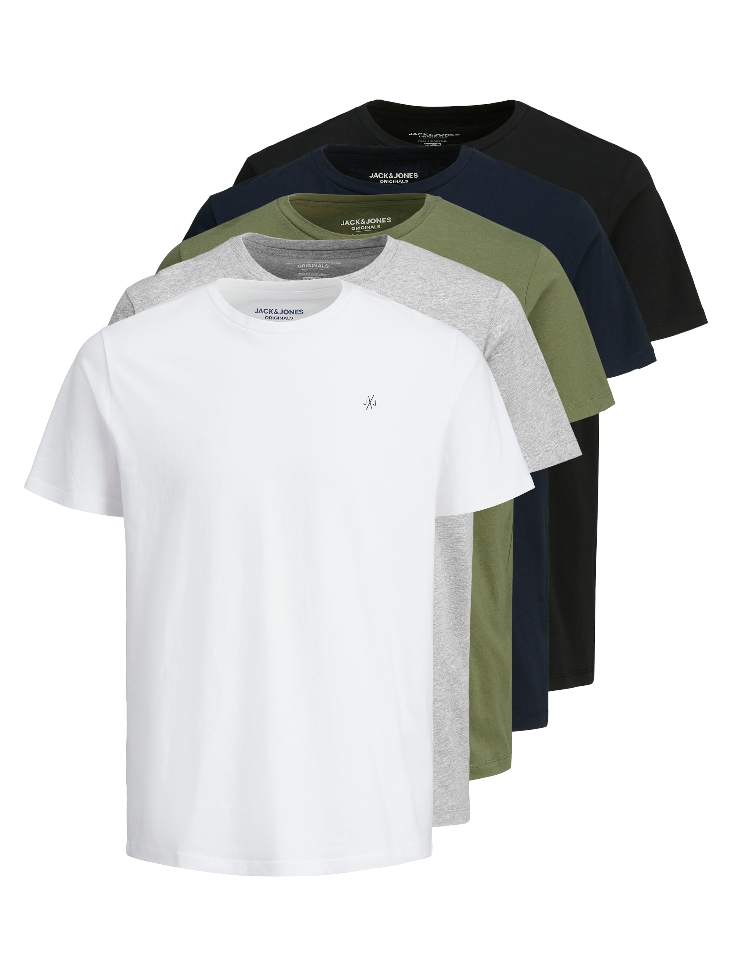 Jack & Jones Rundhalsshirt »JORJXJ im 5er Pack mit Rundhals und angenehmem Tragegefühl«, 5 Stk. unifarben, modisch, regular fit, Baumwolle, Rundhals
